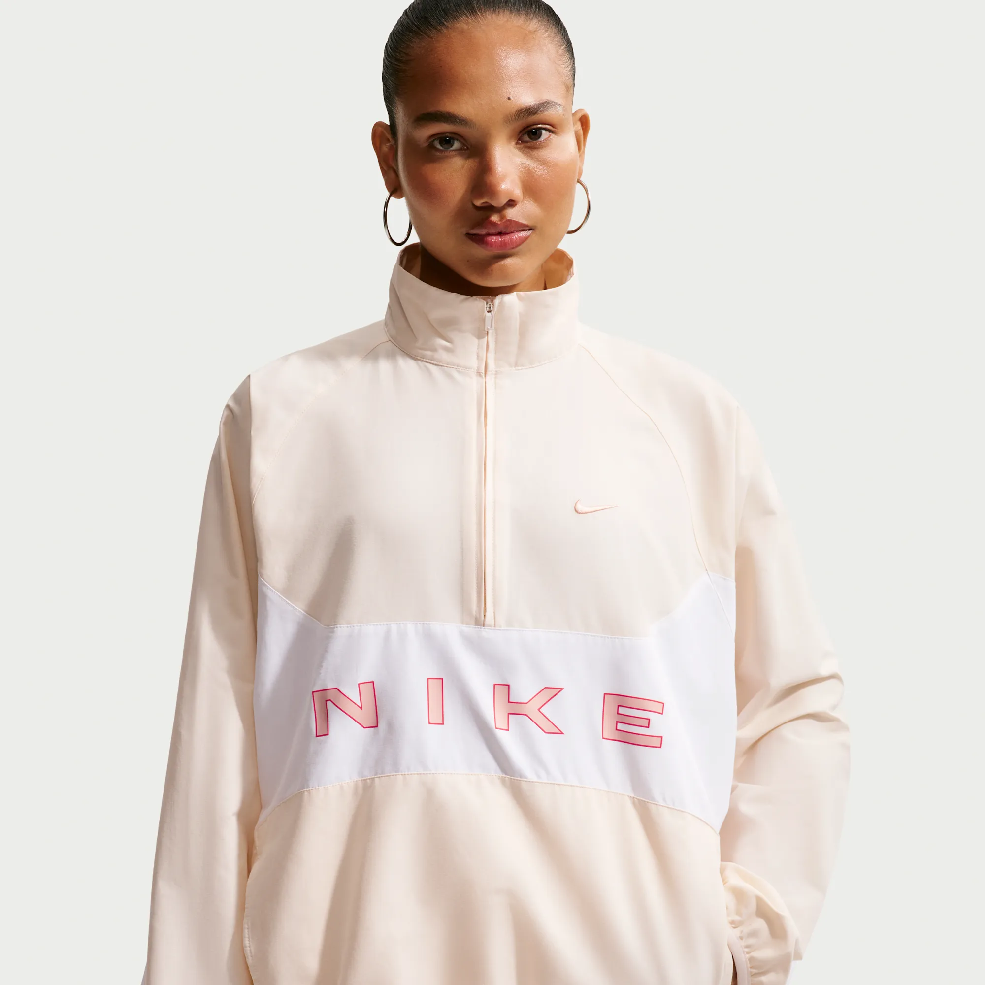 Nike Women's Oversized 1/4-Zip Jacket - White - Cotton/Nylon
