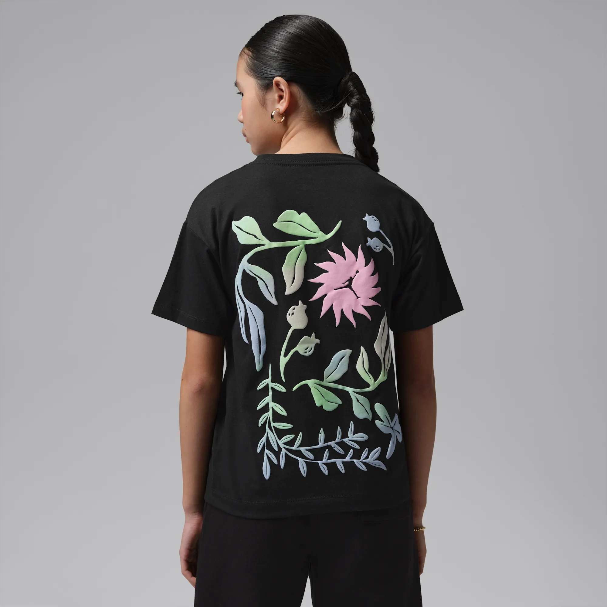 Nike Jordan Older Kids' Puff Floral T-Shirt - Black - Cotton/Polyester