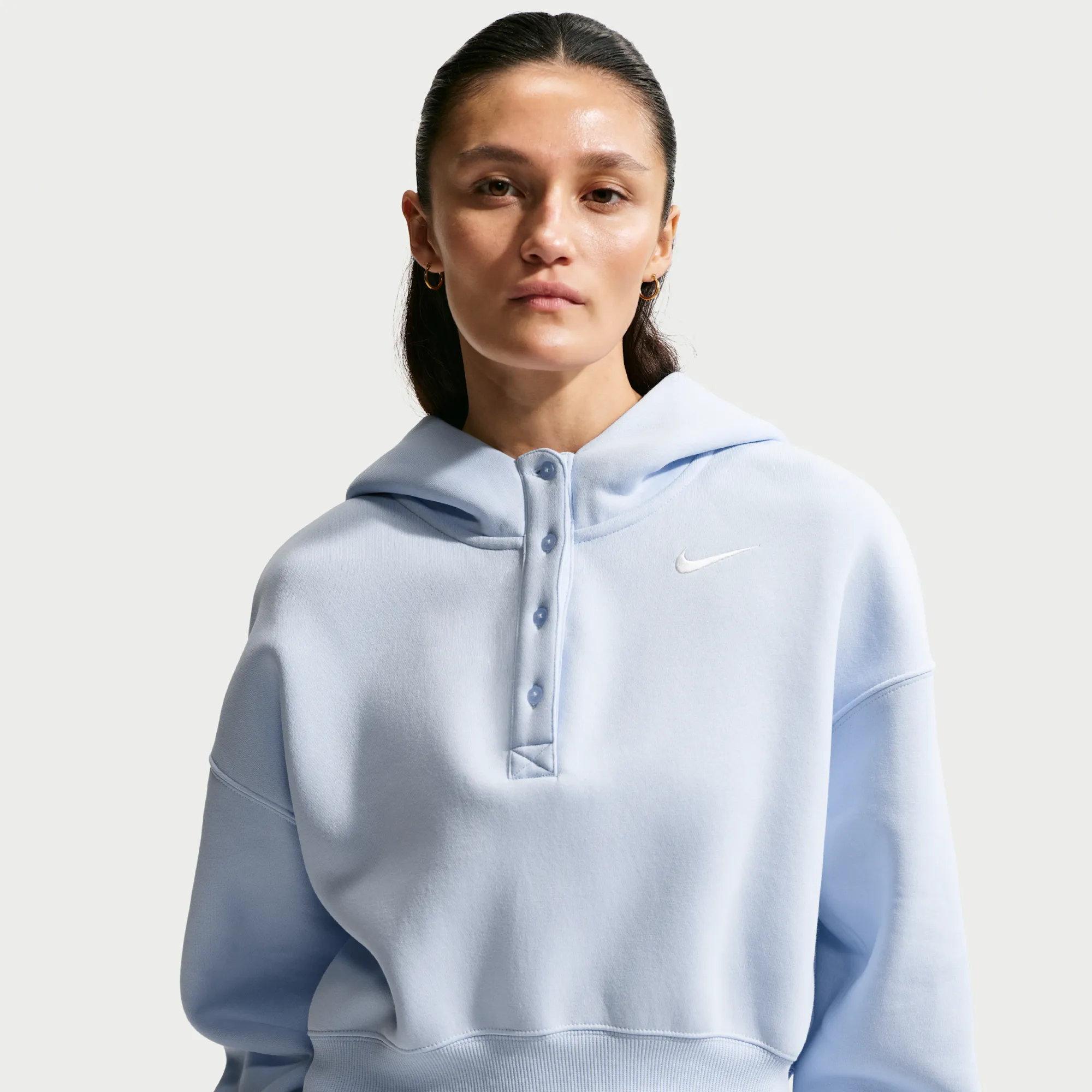 Nike Phoenix Fleece Women's Oversized Cropped Henley Hoodie - Blue - Cotton/Polyester