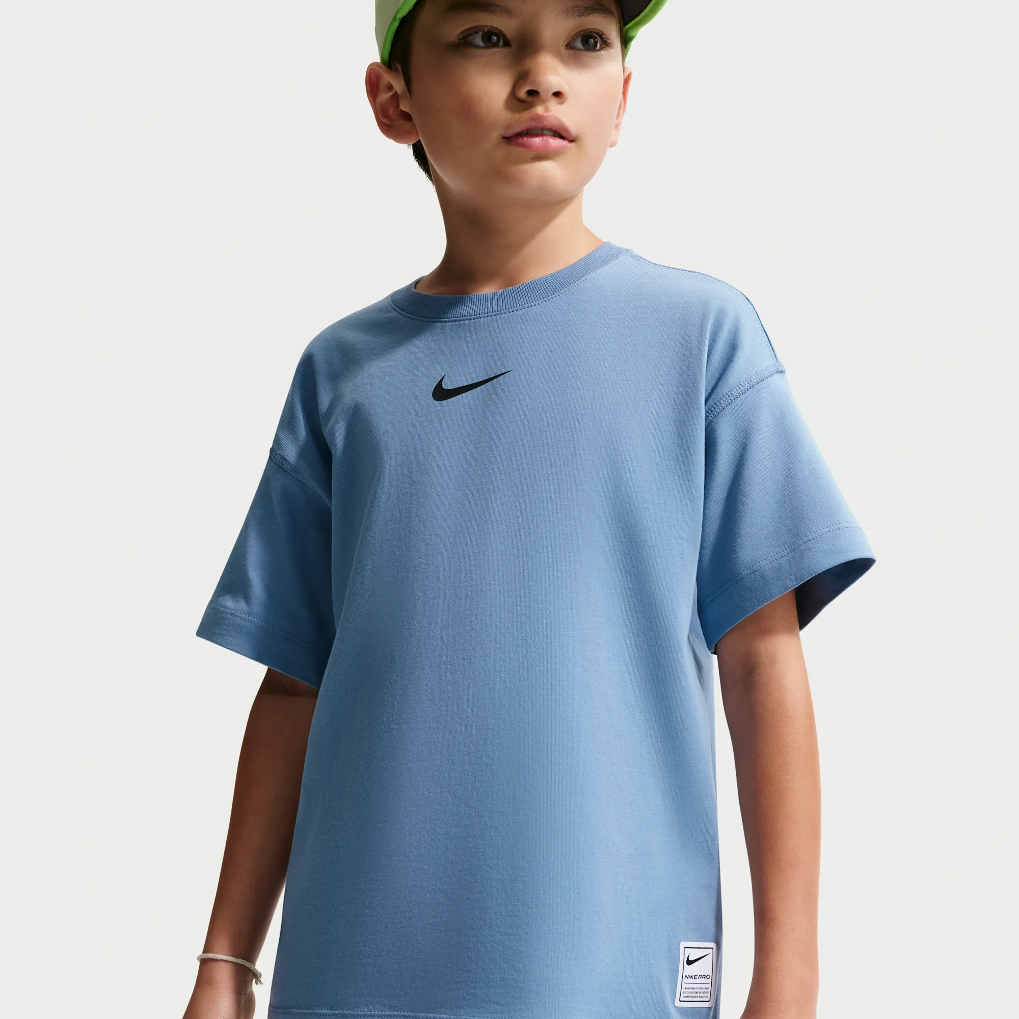 Nike Pro Older Kids' (Boys') Dri-FIT Short-Sleeve Training Top - Blue - Cotton
