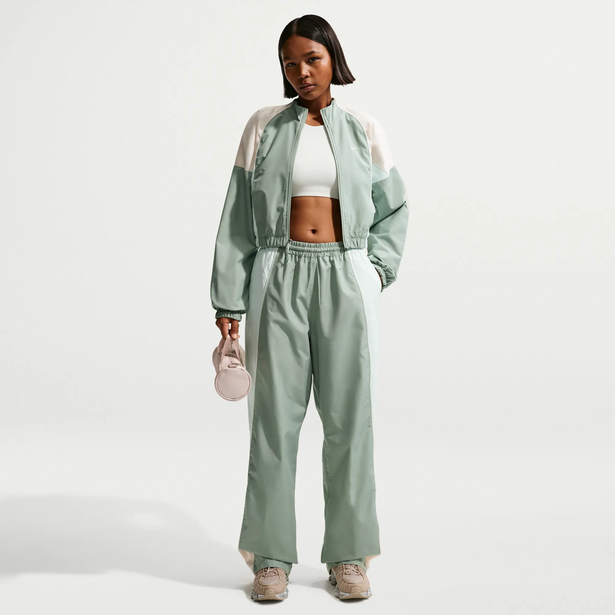 Nike Women's Oversized Mid-Rise Tracksuit Bottoms - Green - Polyester