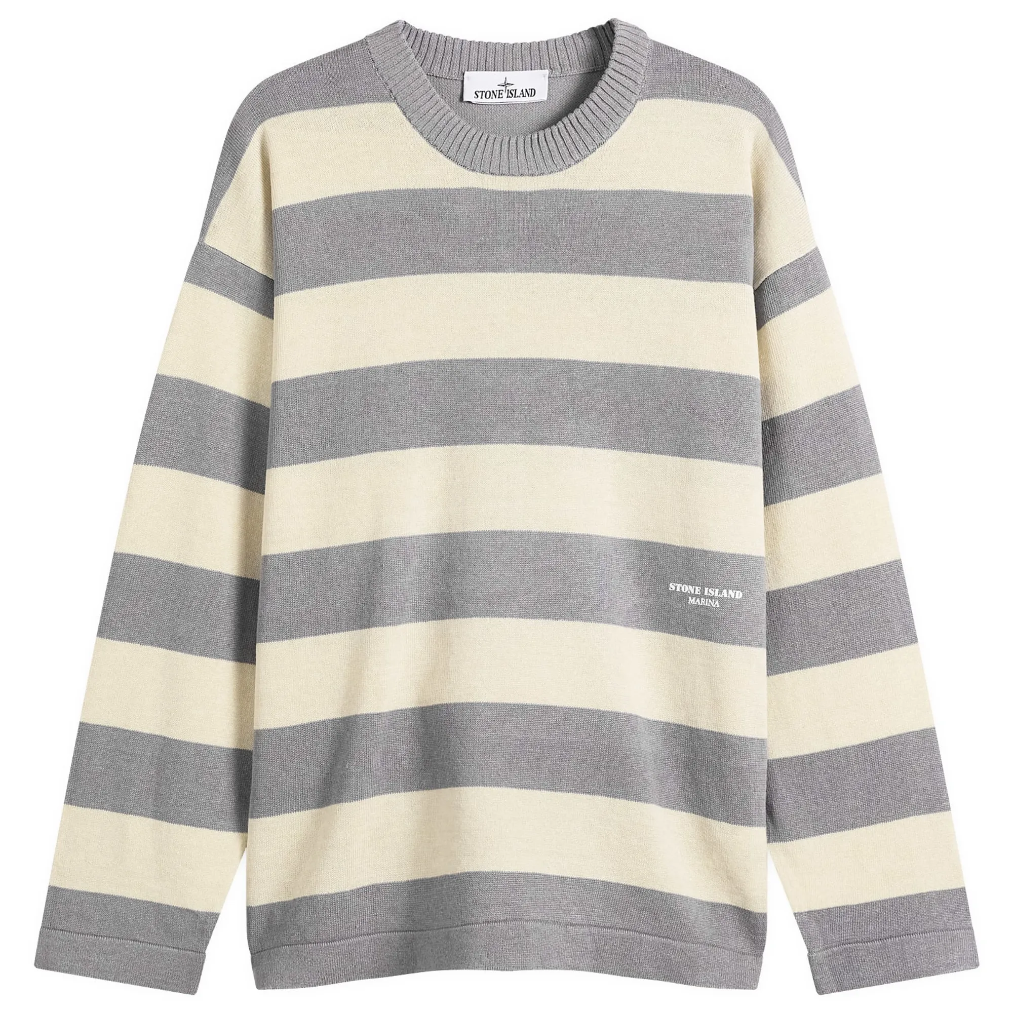 Stone Island Men's Marina Striped Knit Jumper Ivory Melange