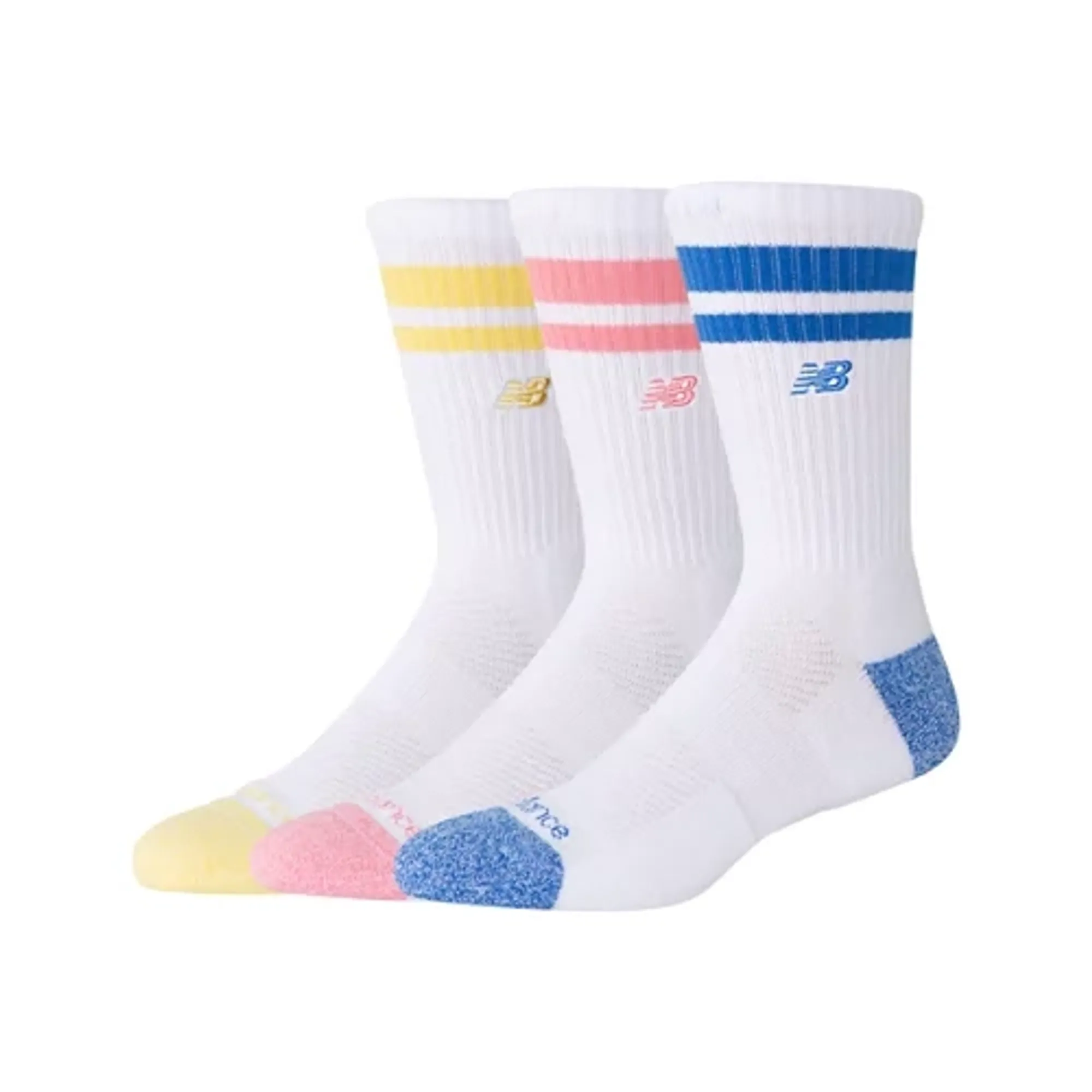 New Balance Unisex Active Premium Stripe Crew Socks 3 Pack in Blue Polyester