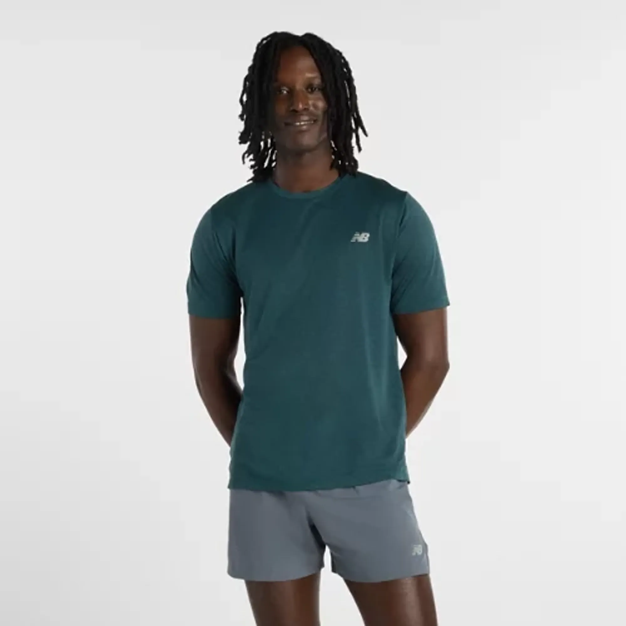 New Balance Men's RC Essential T-Shirt in Green/Grey Poly Knit