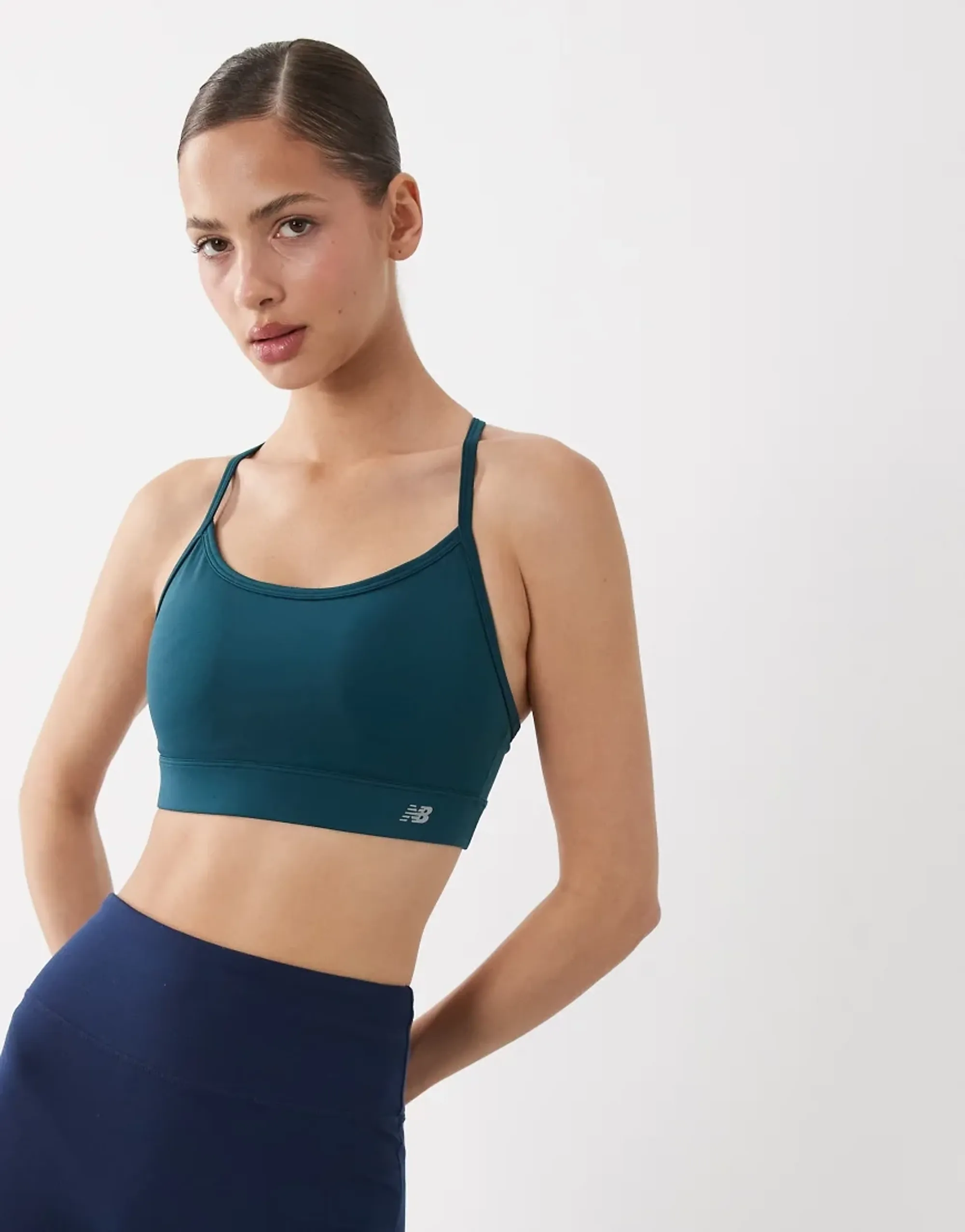 New Balance Women's NB Essential Yoga Bra in Green Poly Knit