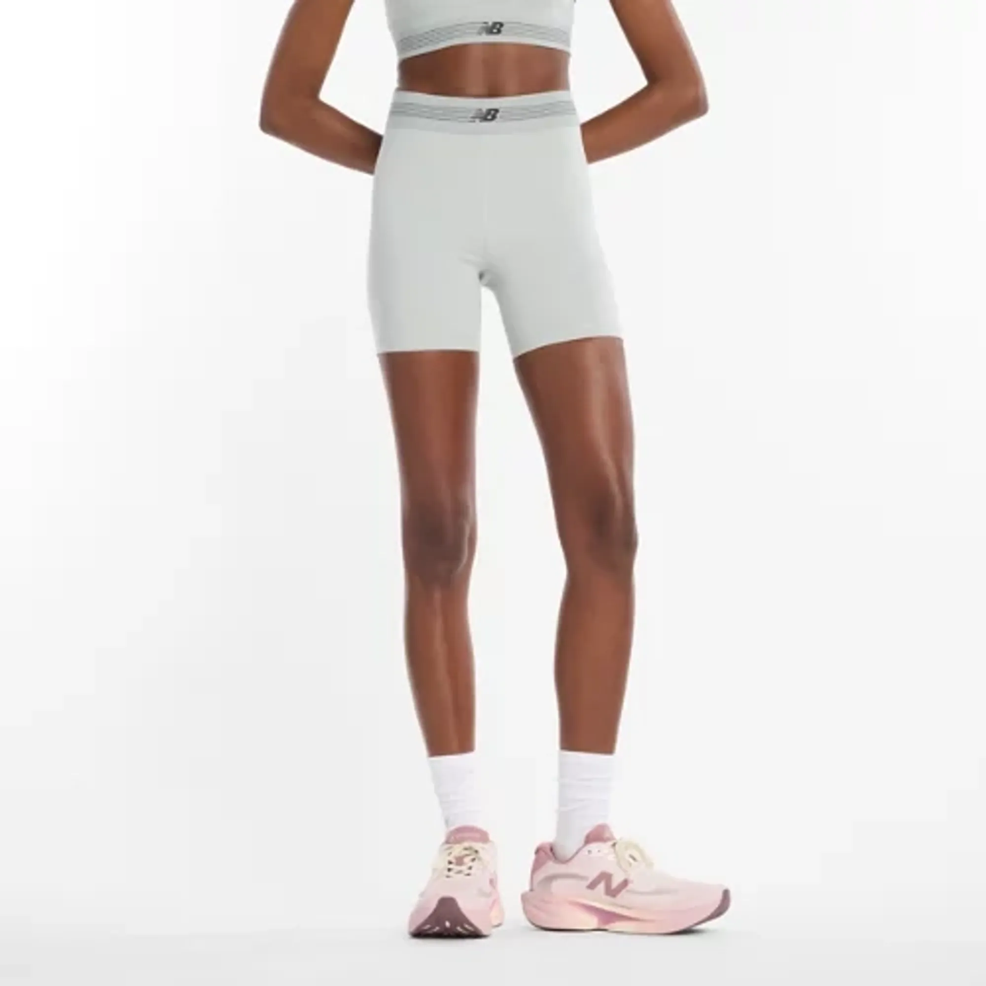 New Balance Women's Gabby Thomas Signature Collection AC Fitted Short 5" in Grey Poly Knit