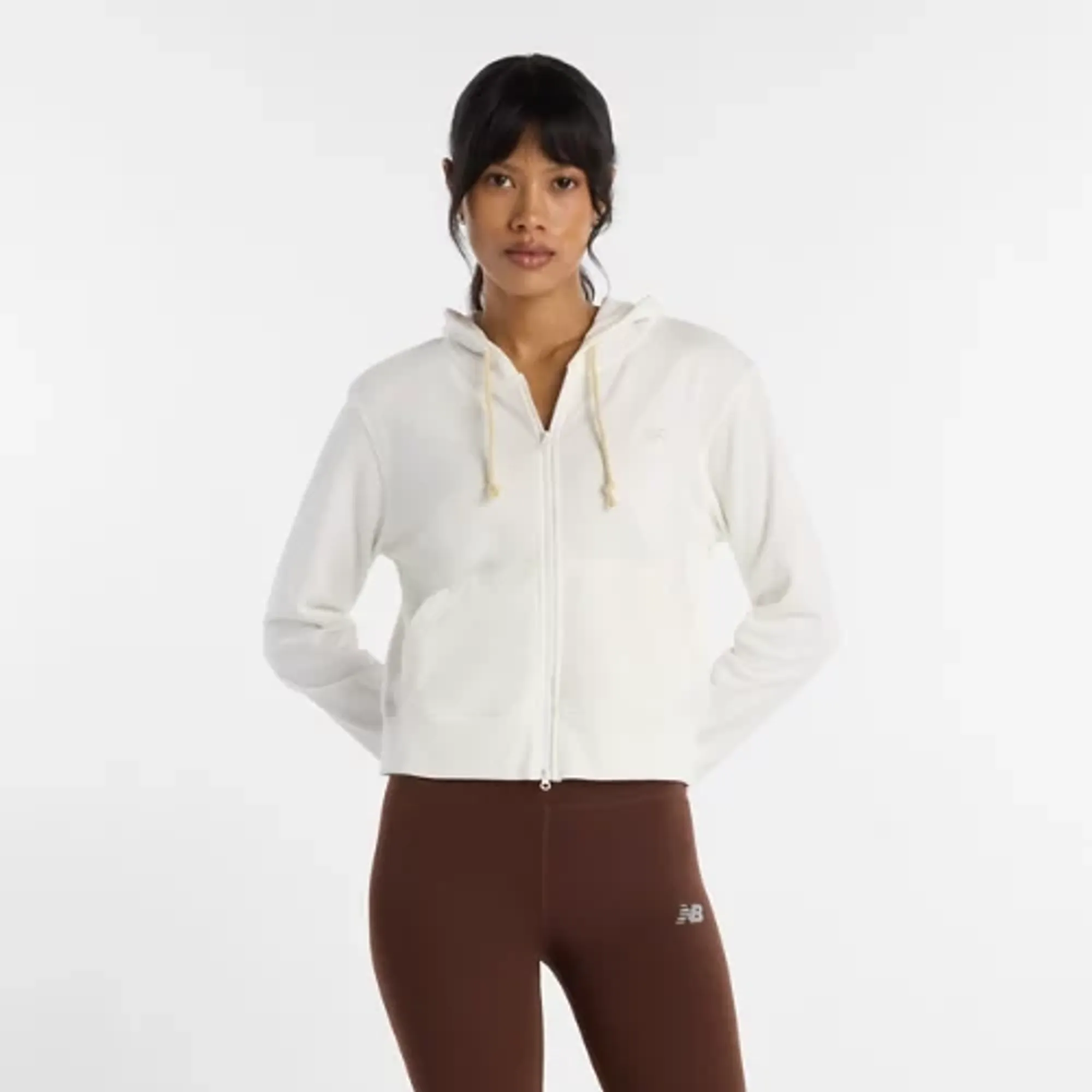 New Balance Women's Coastal Fleece Full Zip in White Cotton Fleece