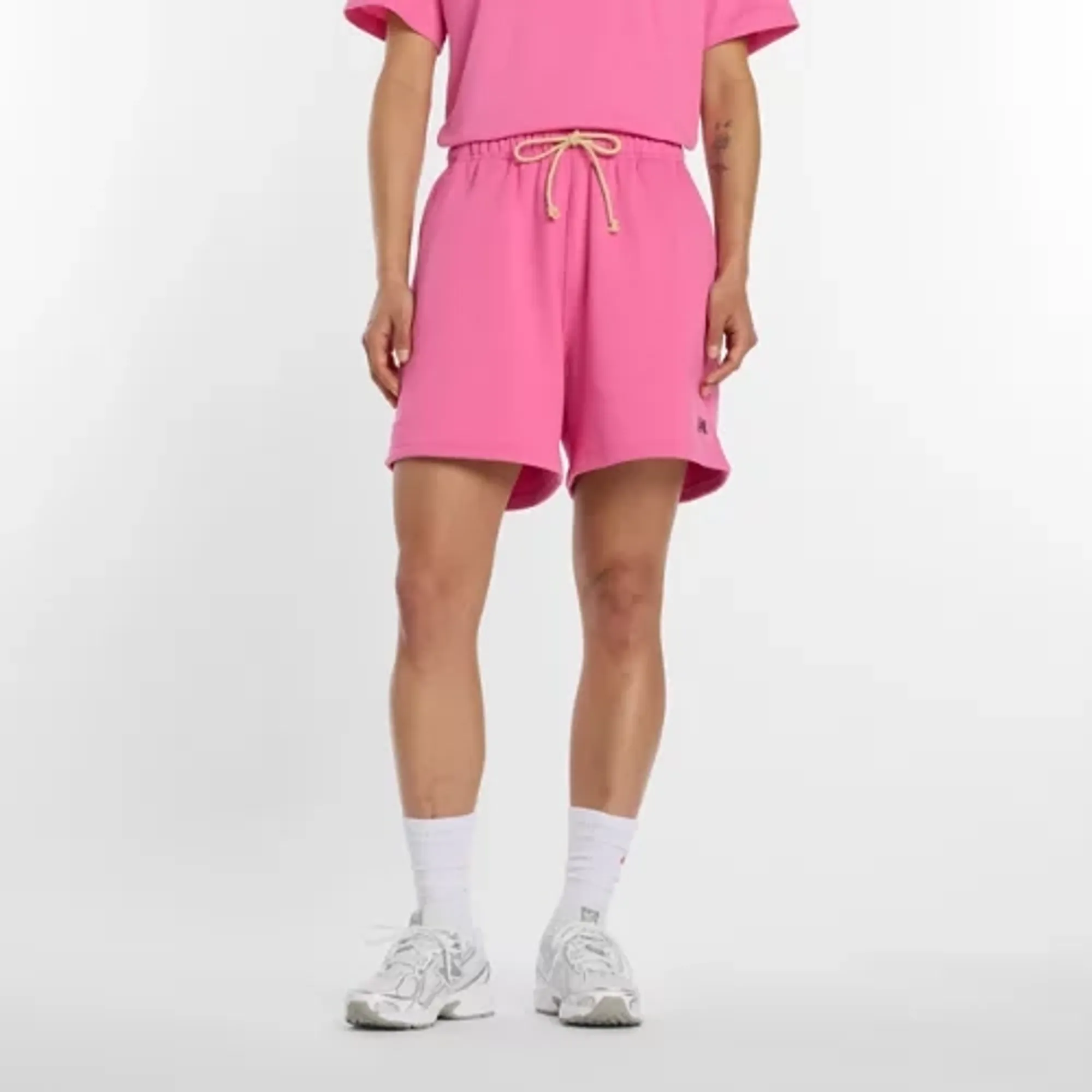 New Balance Women's Athletics French Terry Short in Pink Cotton Fleece