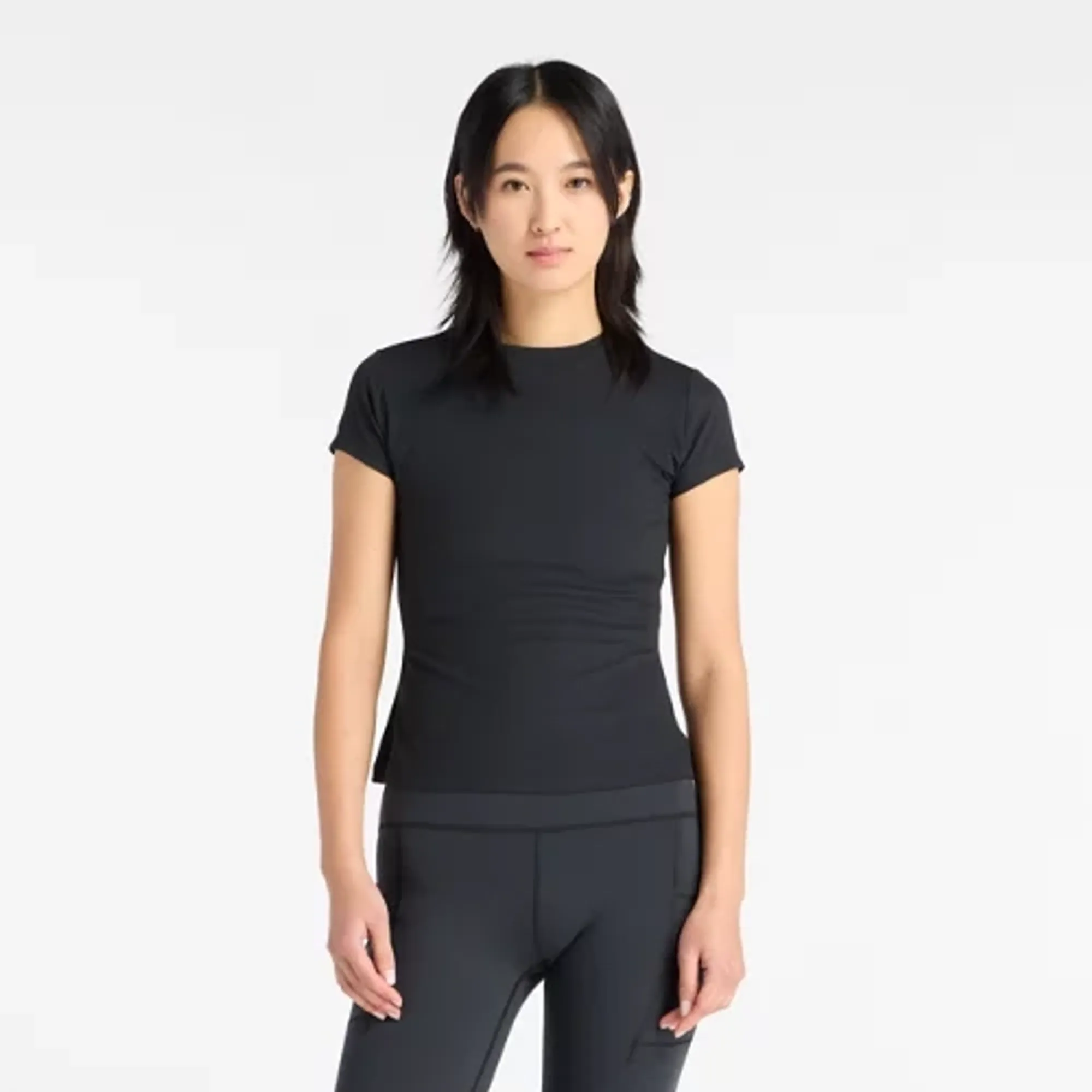 New Balance Women's Ribbed Fitted T-Shirt in Black Poly Knit