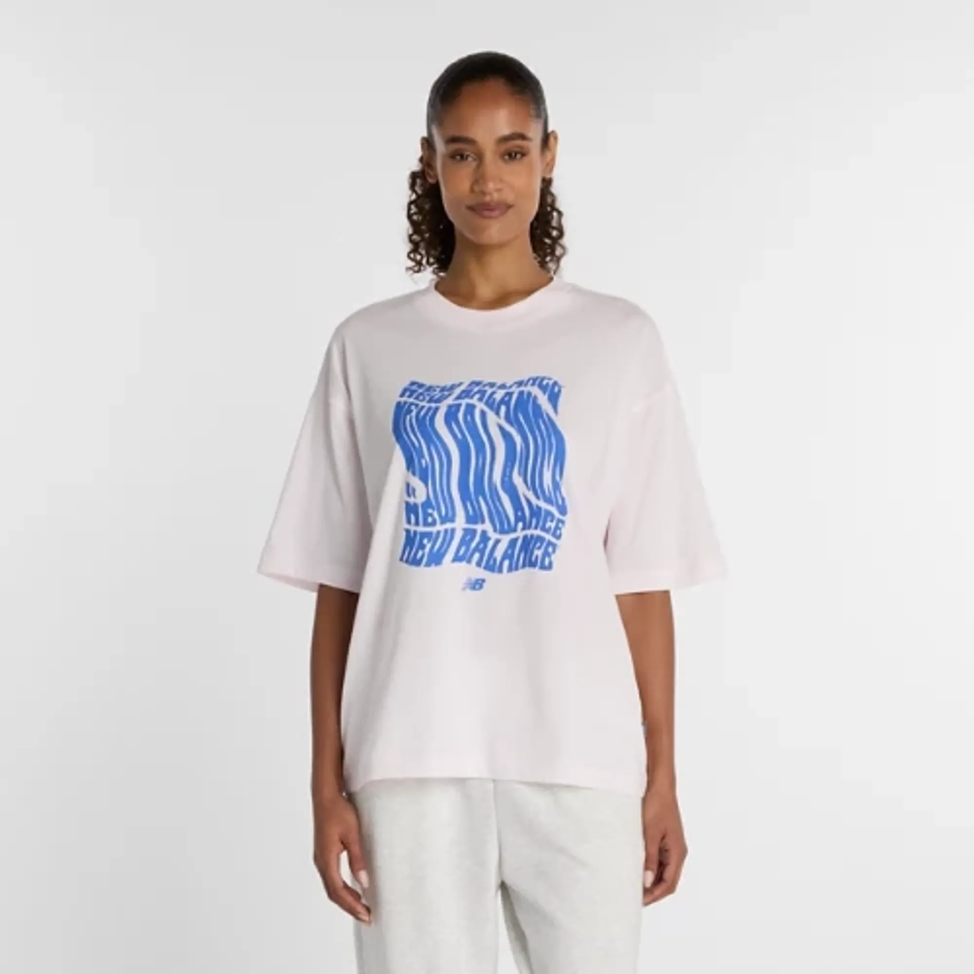 New Balance Women's Wavey Relaxed T-Shirt in Pink Cotton