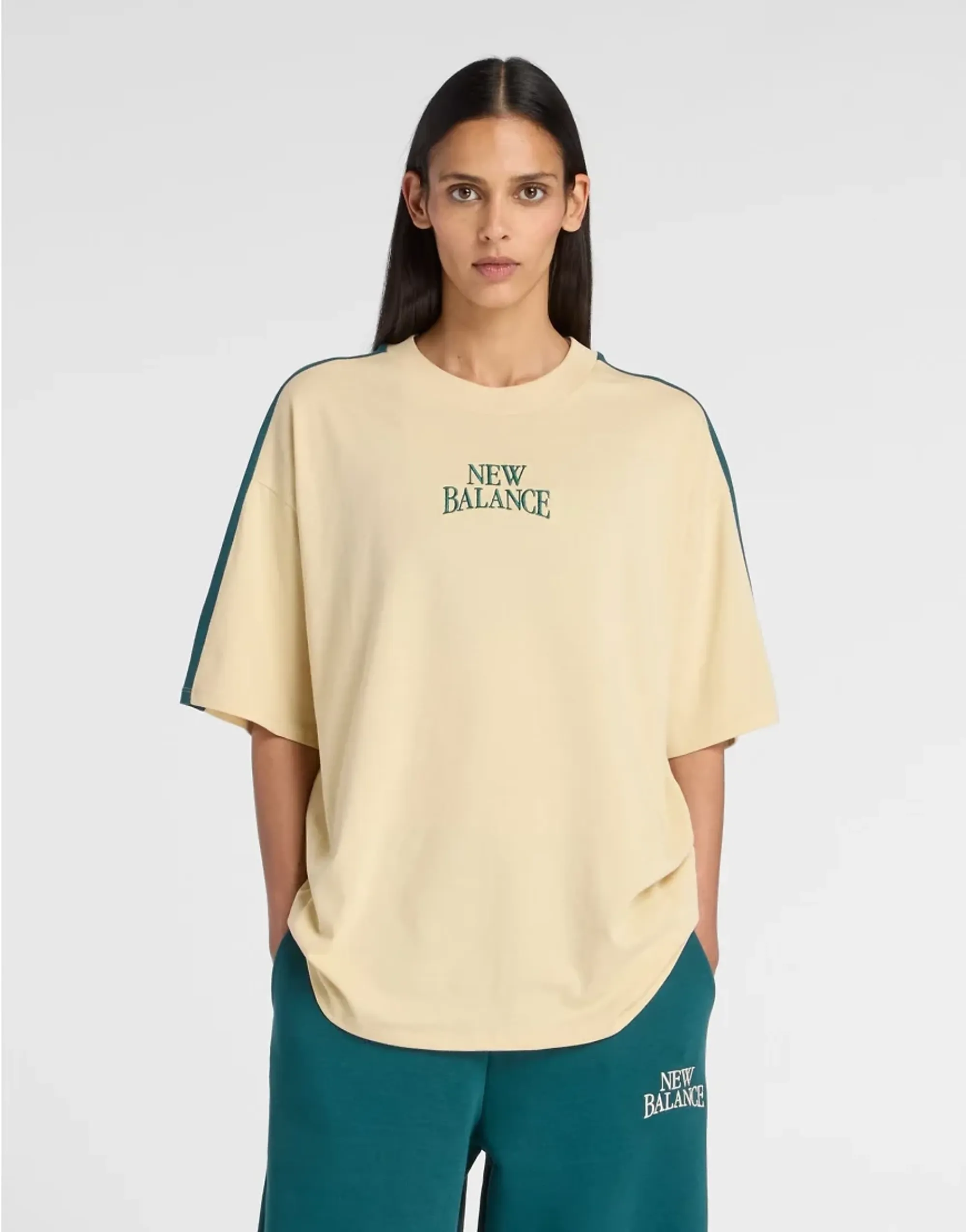 New Balance Women's Trackside Oversized T-Shirt in Brown Cotton Jersey