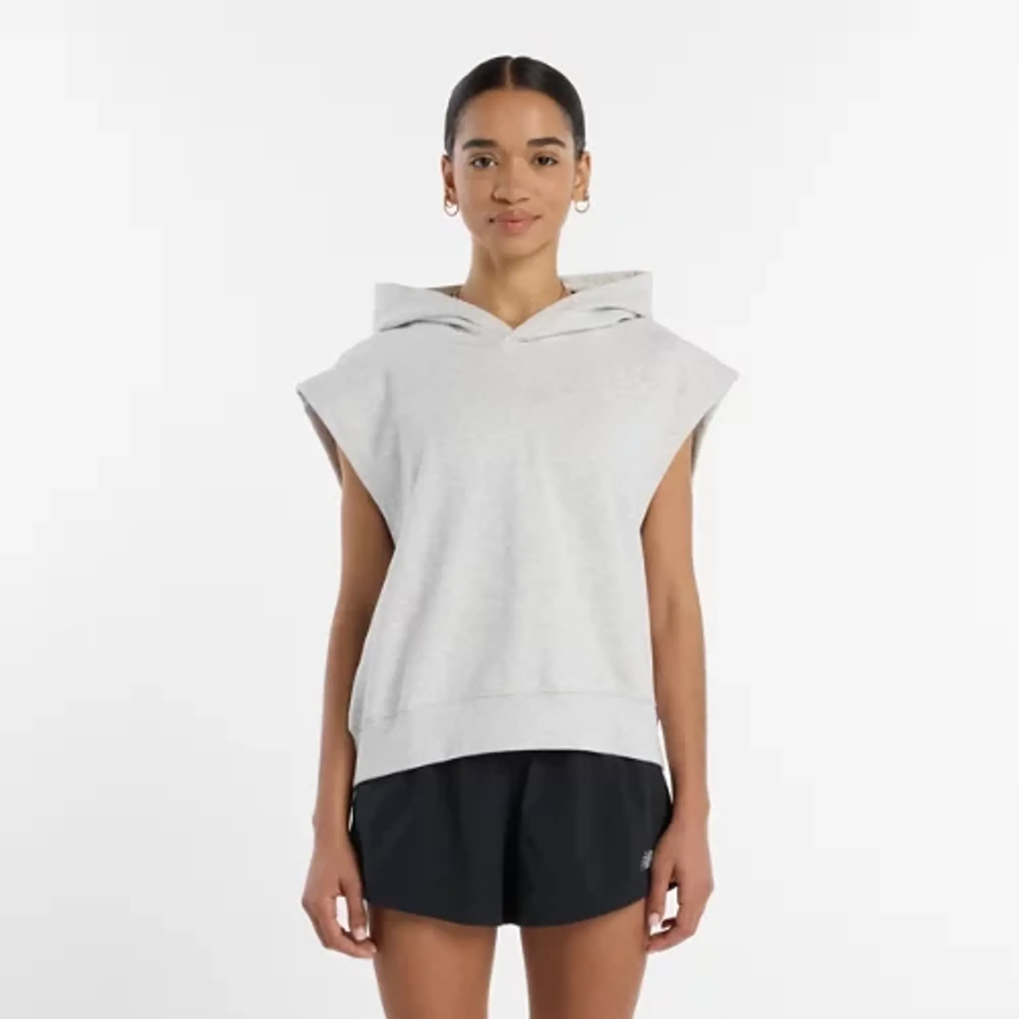 New Balance Women's Embossed Sleeveless Hoodie in Grey Cotton Fleece