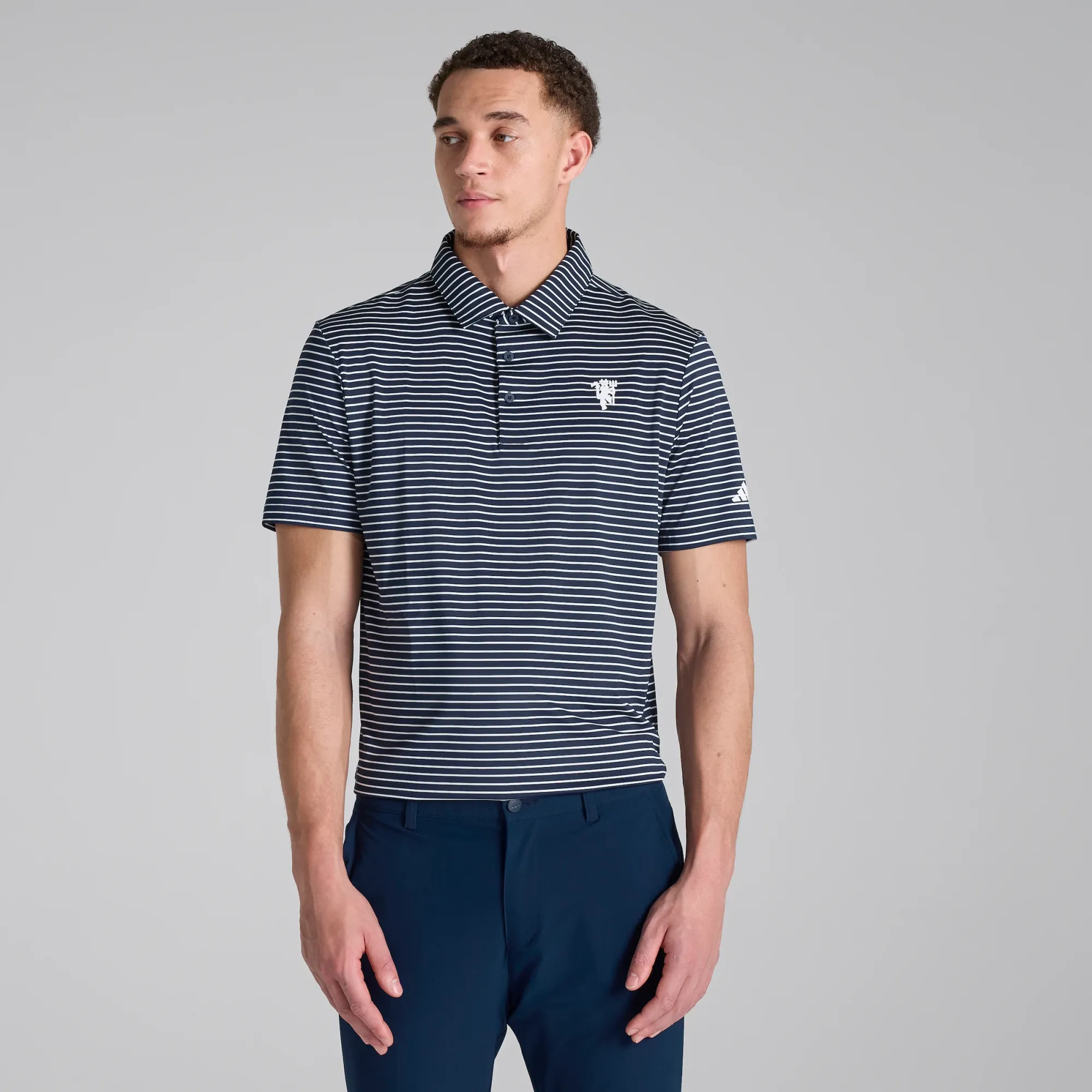 Manchester United x adidas Golf Performance Stripe Polo Shirt Navy