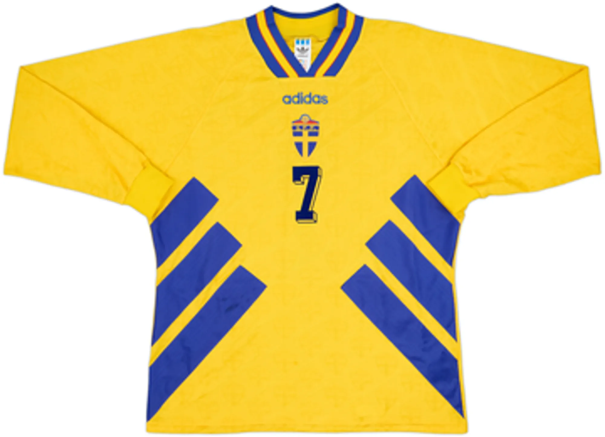 1994-96 Sweden Home L/S Shirt Larsson #7 - 8/10 - (L)