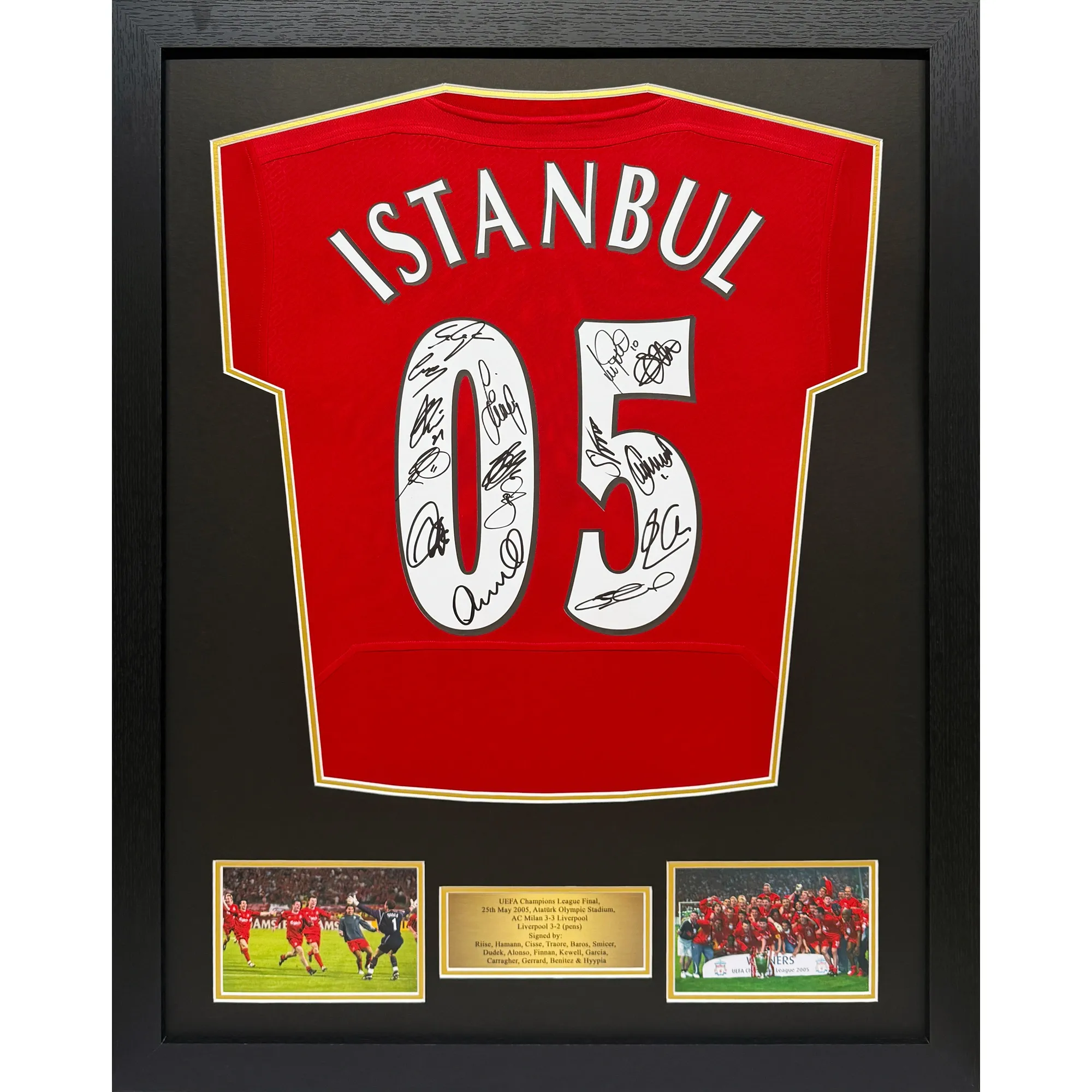 Liverpool Framed 2005 Champions League Final Retro Shirt Medal Display Signed by 15