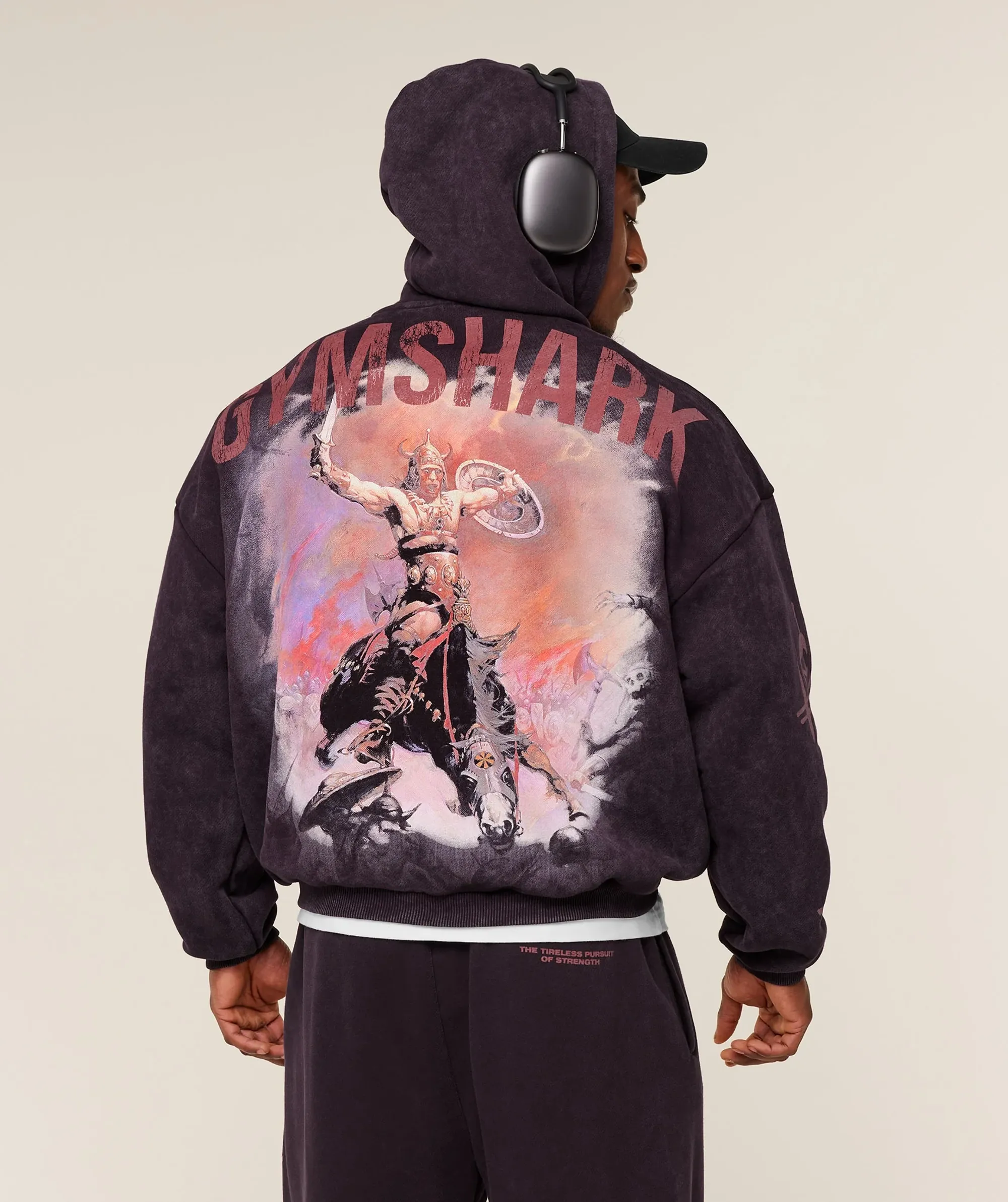 Gymshark Power x Frazetta Graphic Hoodie - Asphalt Grey/Plum Brown