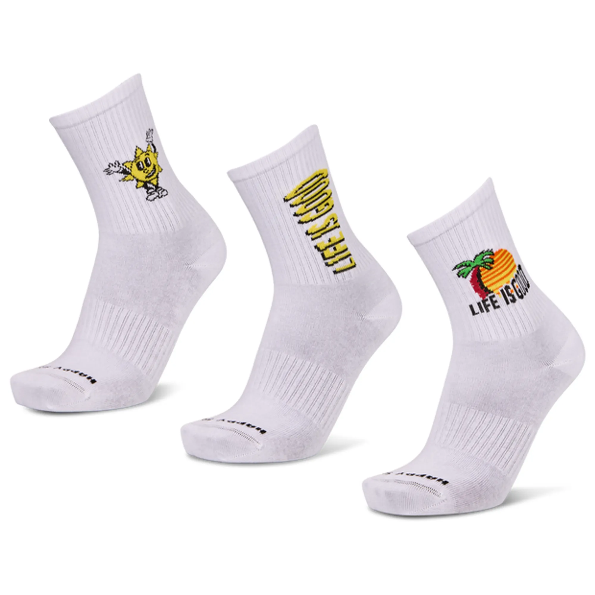 Happy Socks Crew 3 Pack Unisex Socks - White