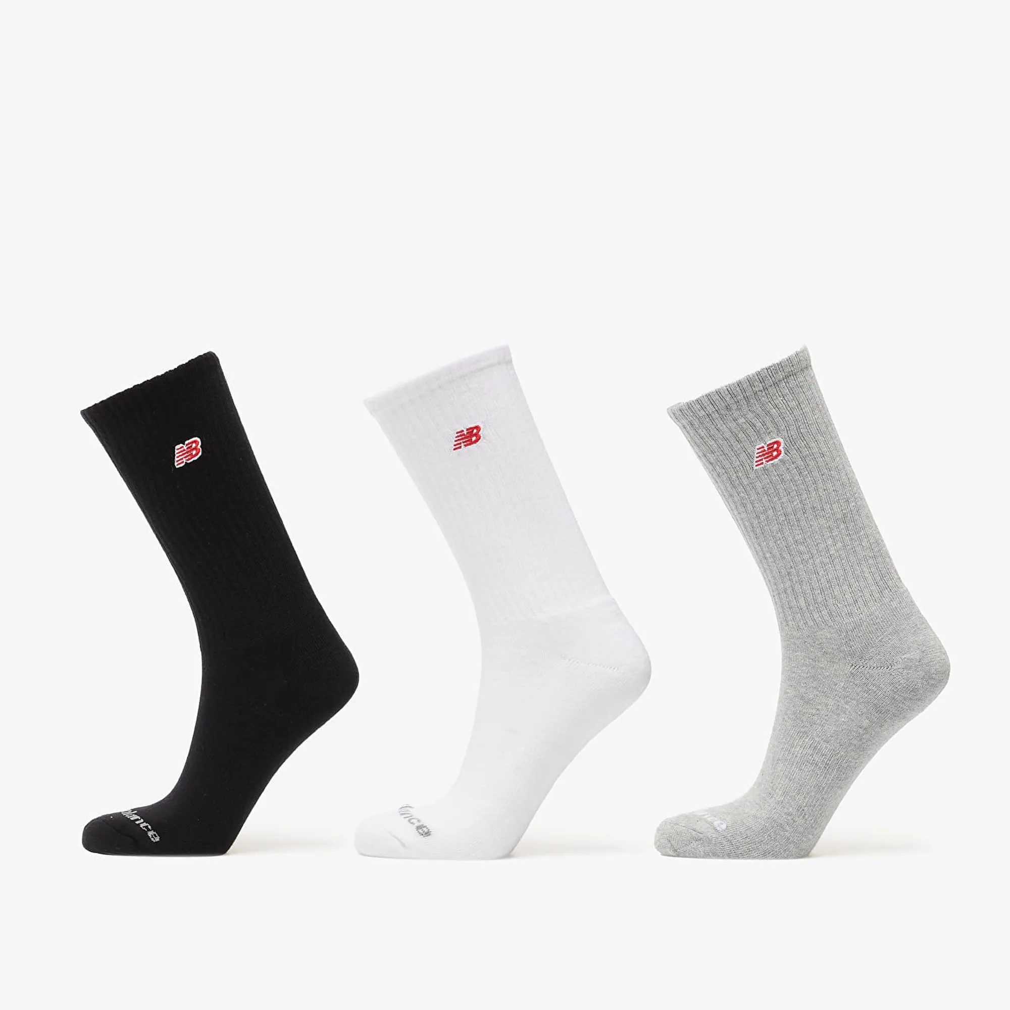 New Balance Red Patch Logo Crew Socks 3-Pack Black/ White/ Grey L
