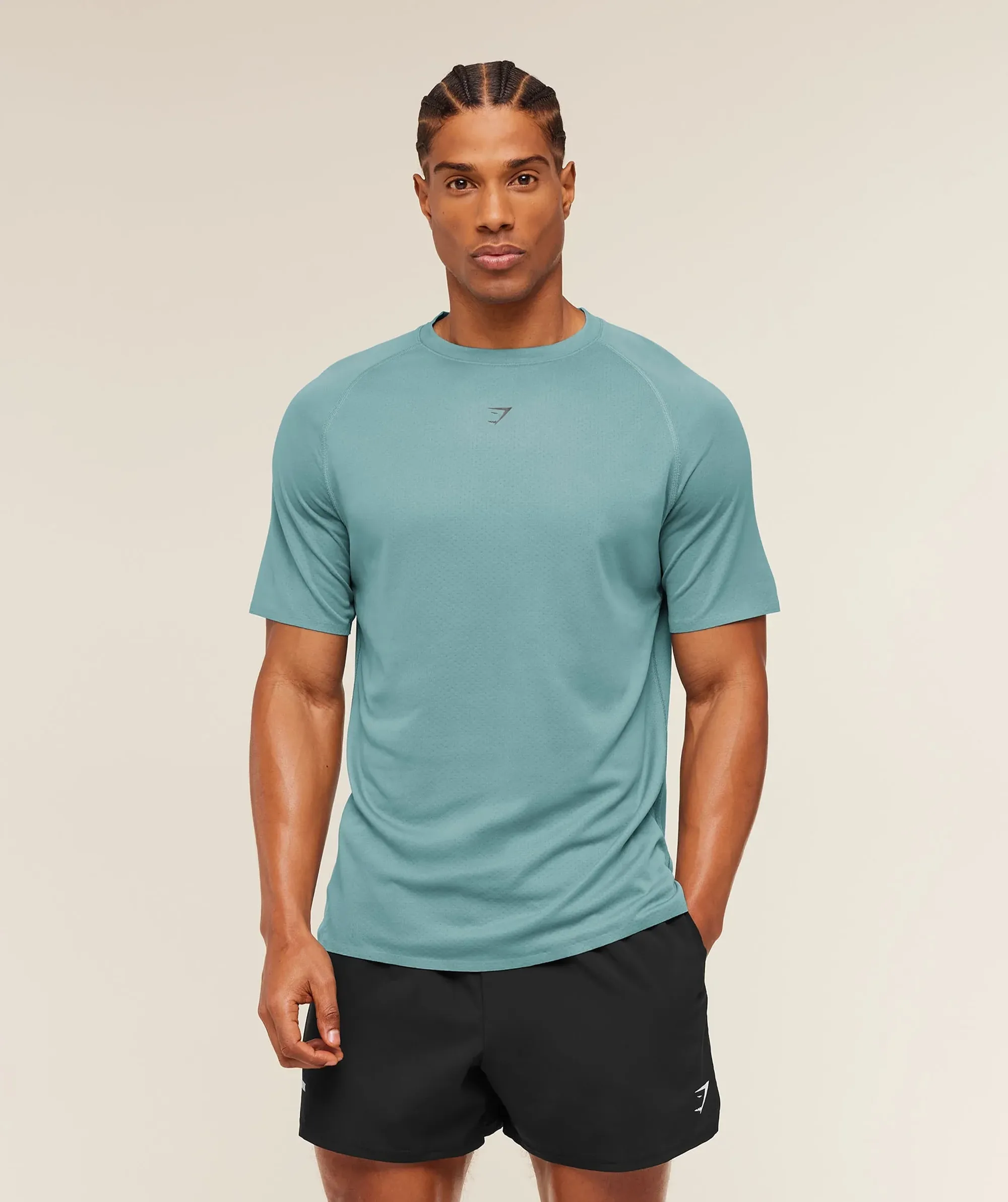 Gymshark Hybrid Engineered Jacquard T-Shirt - Storm Blue