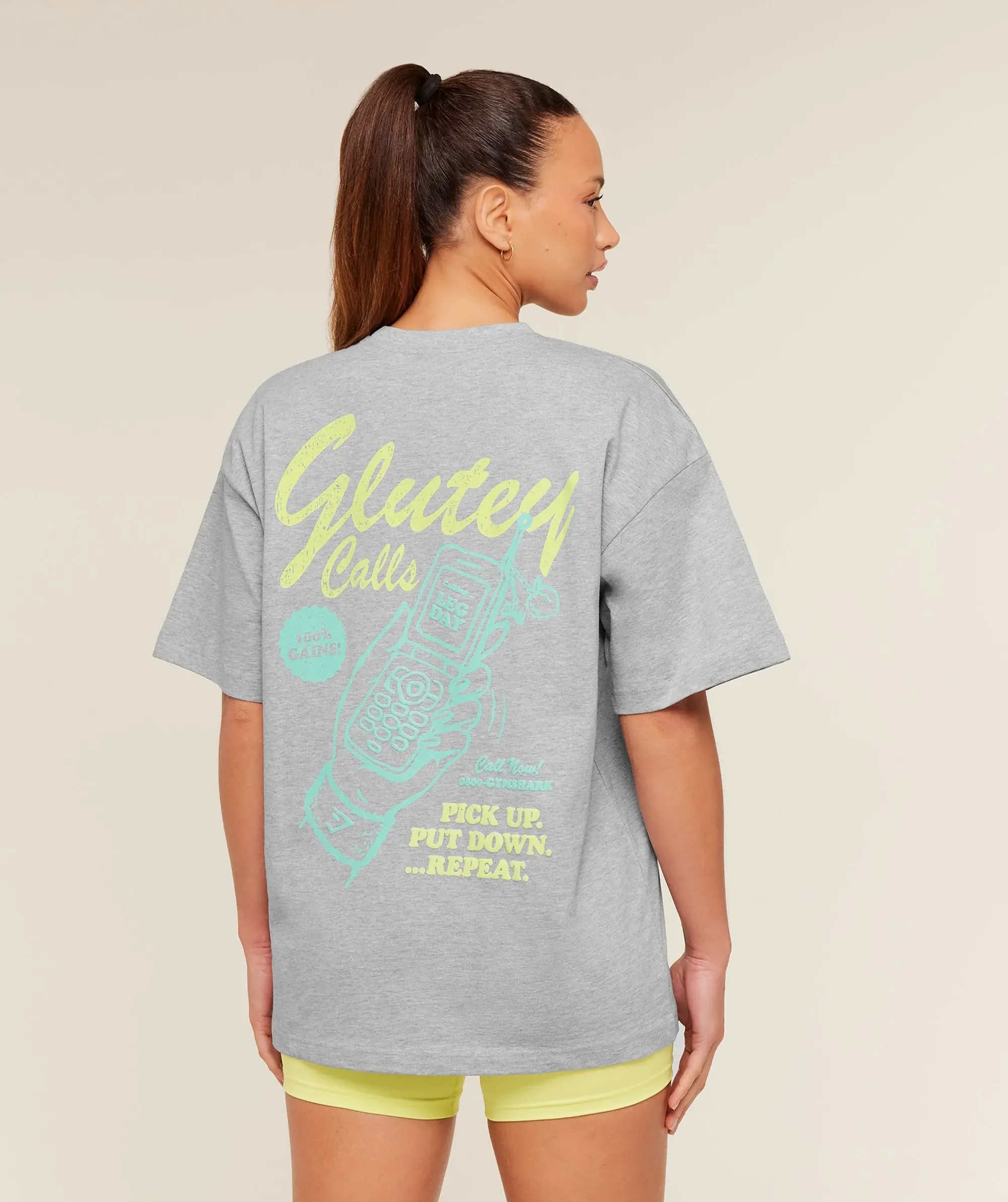 Gymshark Glutey Calls Graphic T-Shirt - Light Grey Core Marl