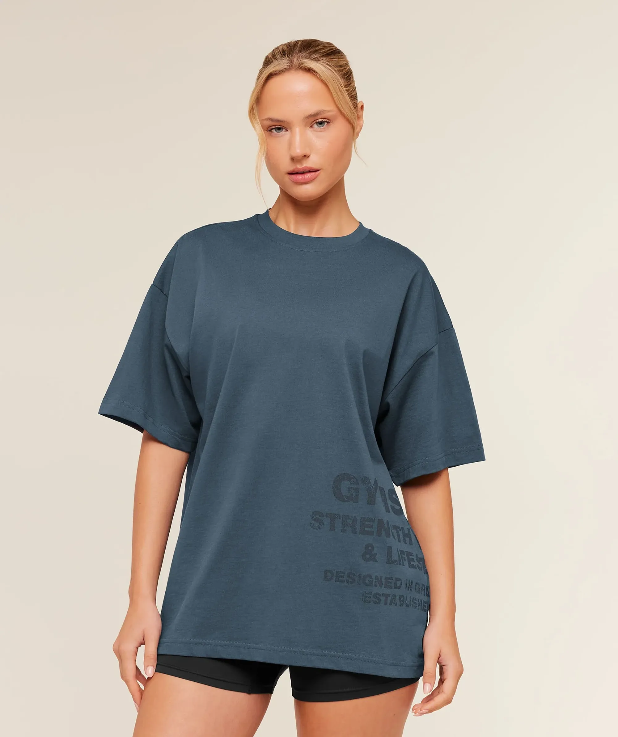 Gymshark Stacked Graphic Short Sleeve T-Shirt - Stealth Blue