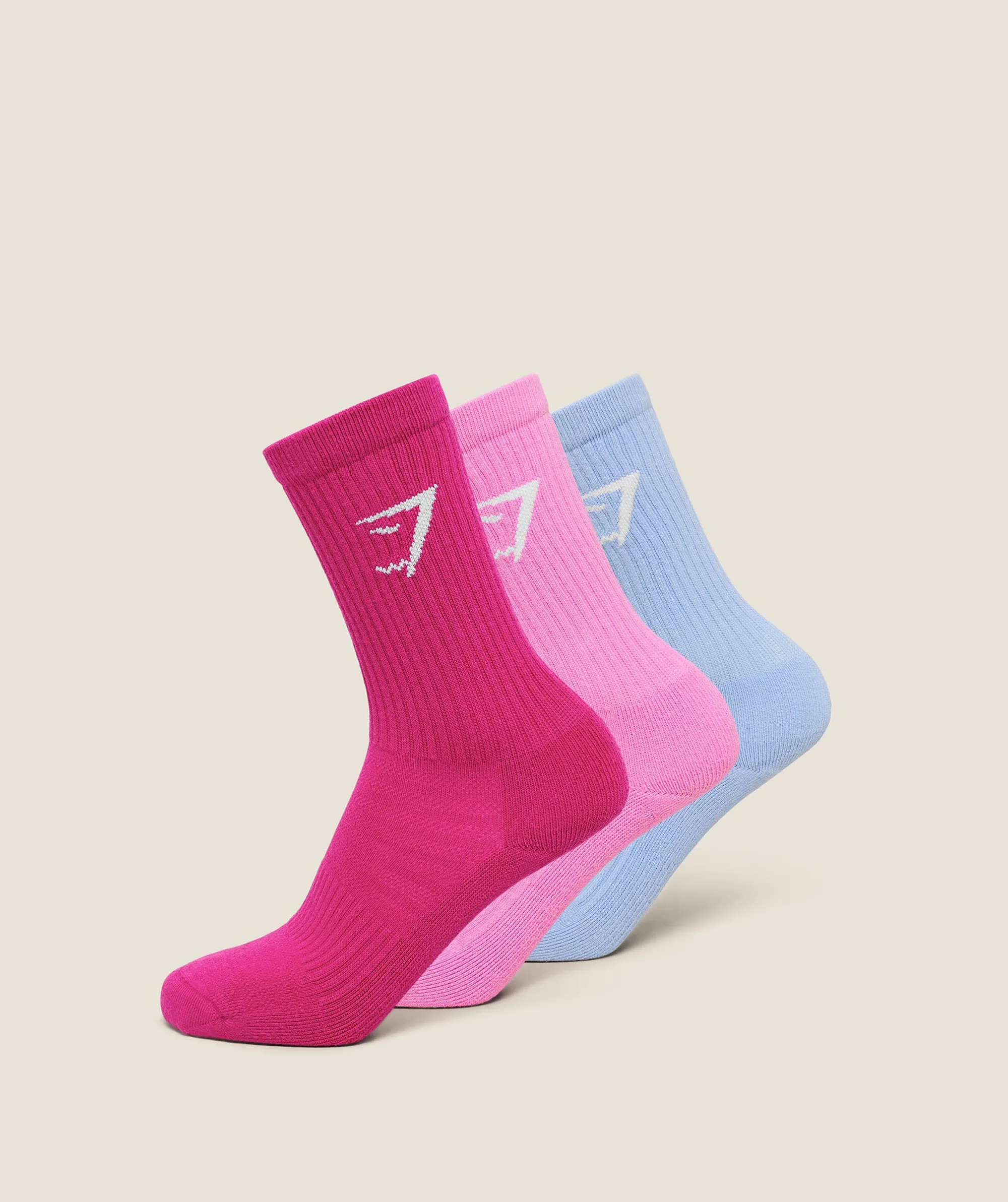 Gymshark Crew Socks 3pk - Chilled Blue/Focus Pink/Super-Set Pink