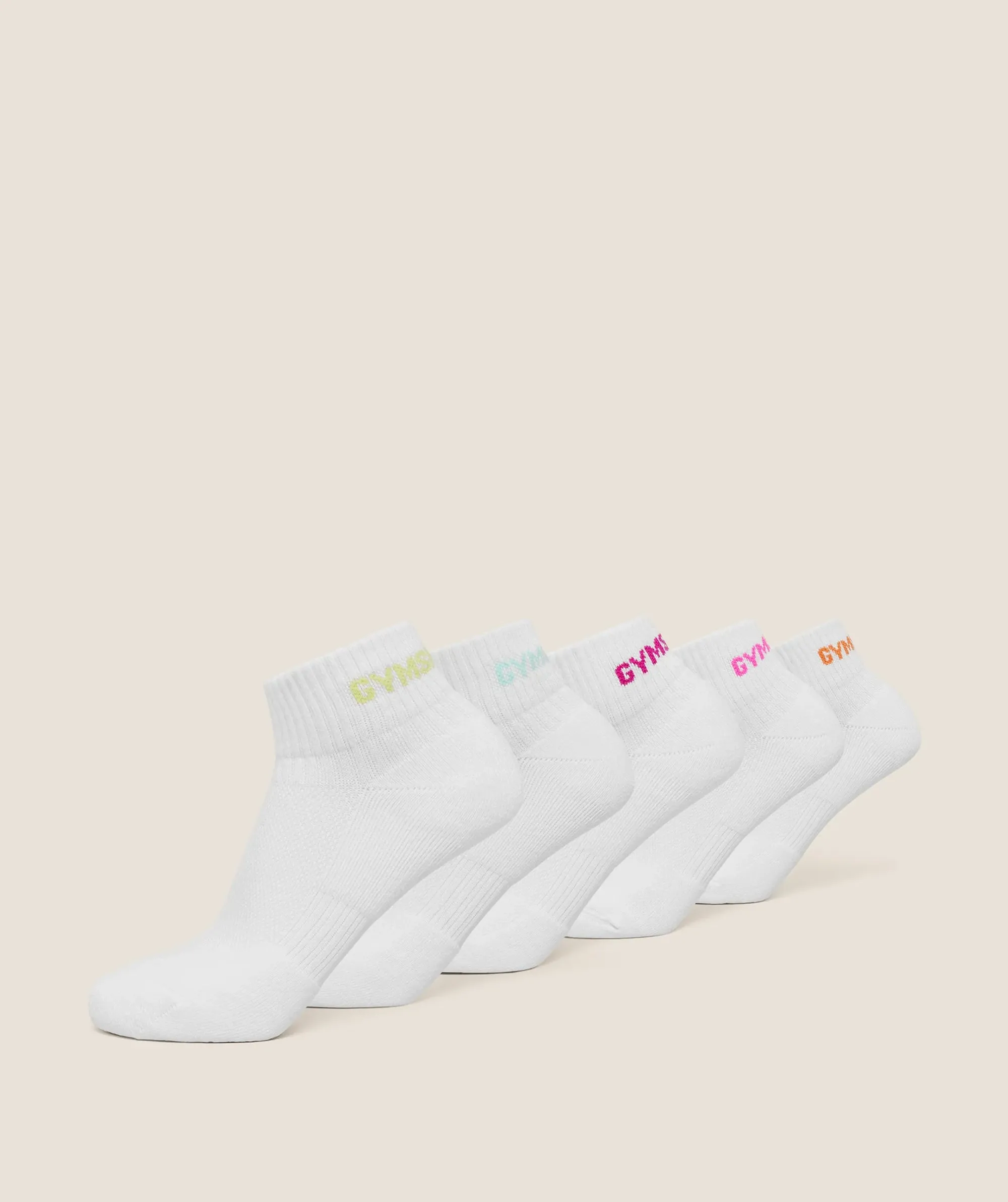 Gymshark Quarter Socks 5pk - White/Sorbet Yellow/Pop Turquoise/Super-Set Pink/Electric Pink/Dayglow Peach