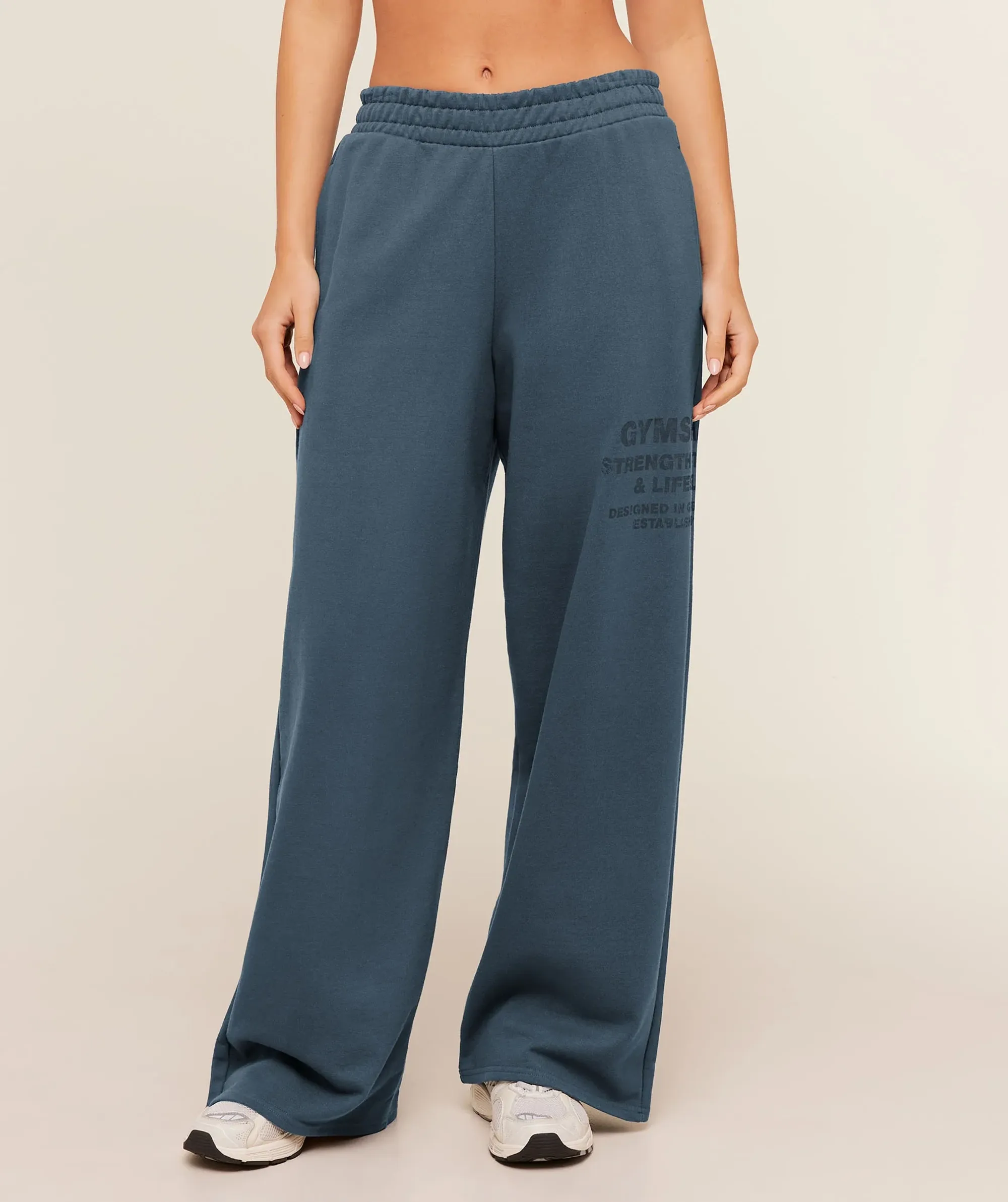 Gymshark Stacked Graphic Wide Leg Jogger - Stealth Blue