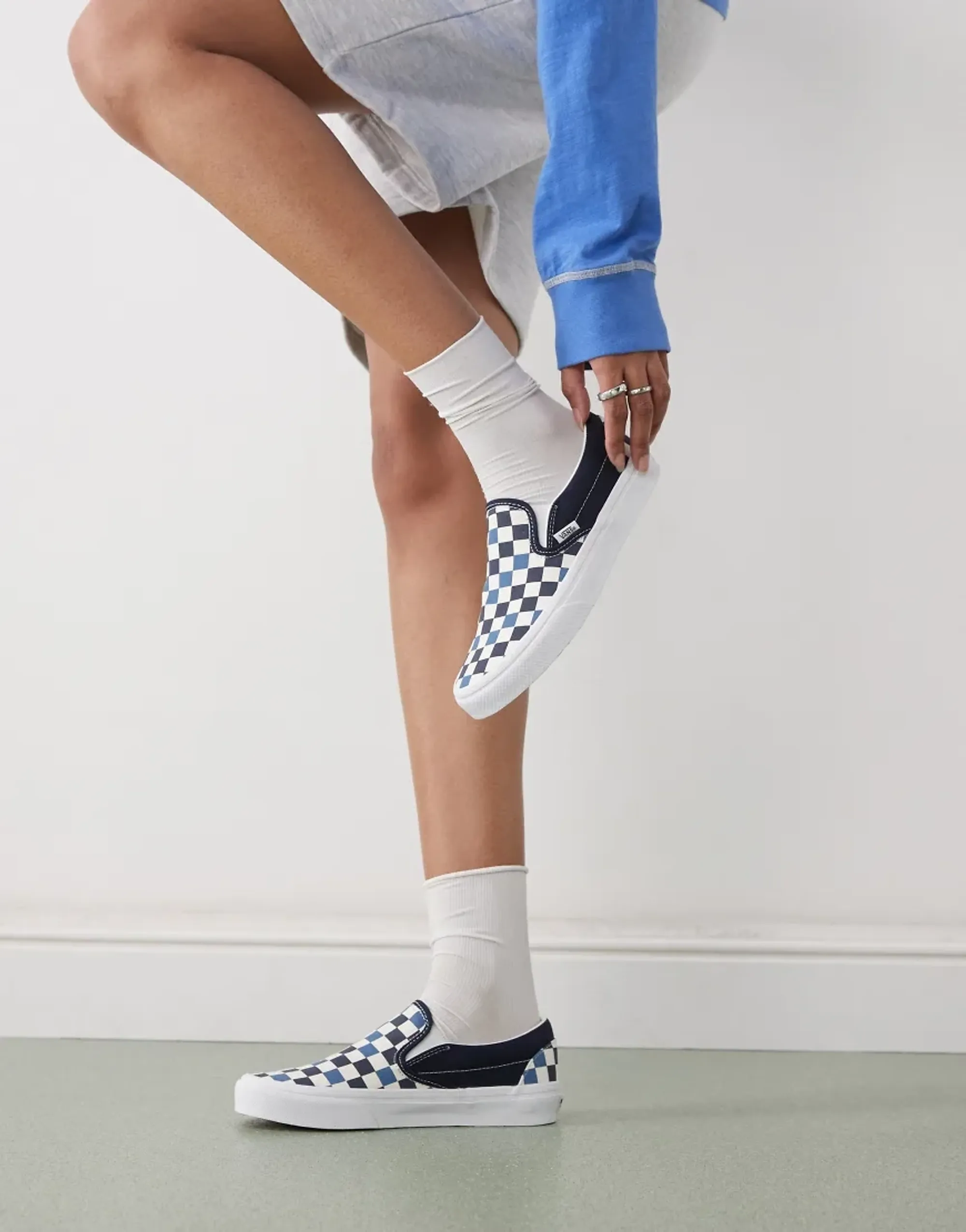 Vans Classic Slip-On Colour Theory Checkerboard Trainers In Tri-Tone Navy