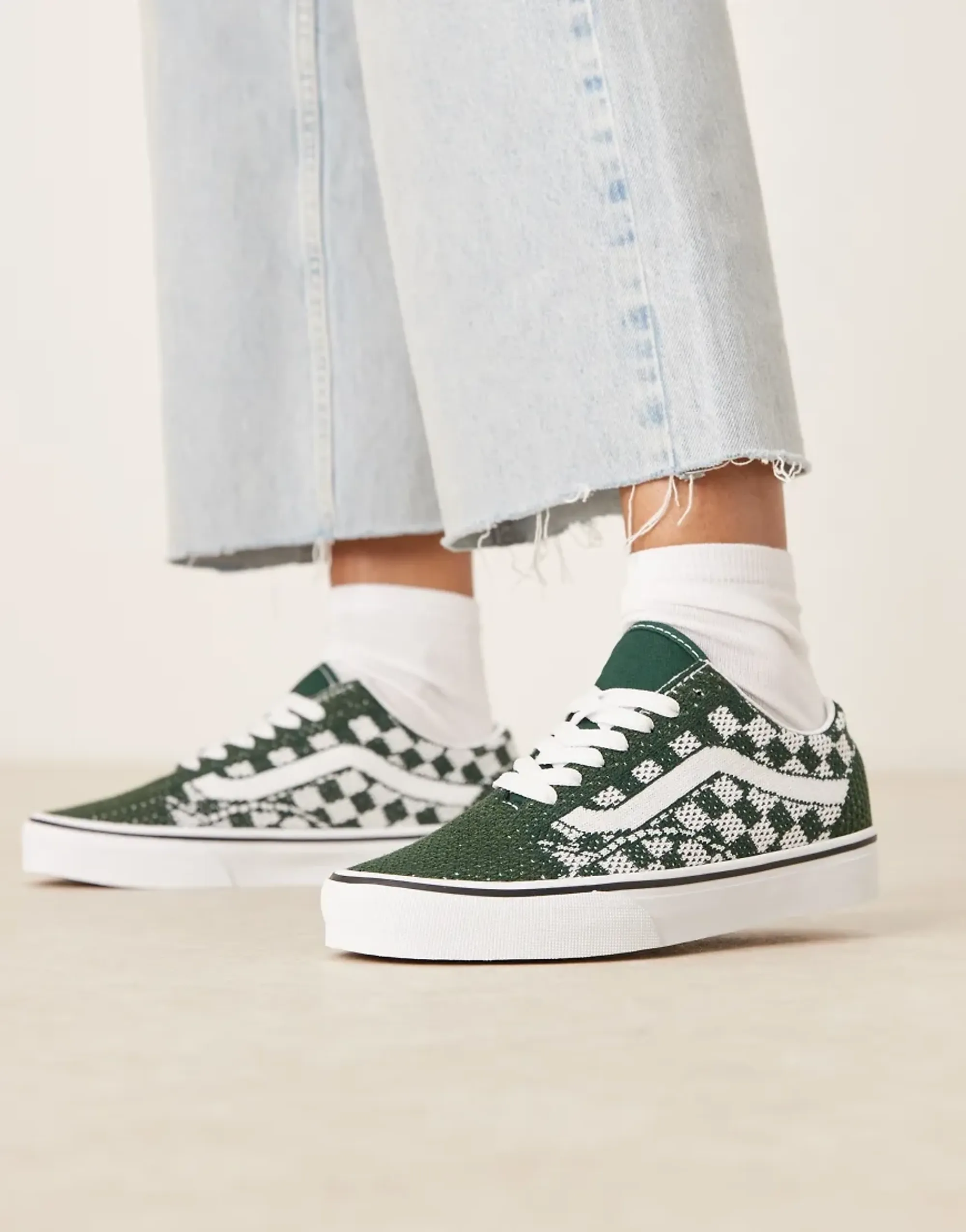 Vans Old Skool Ek Knitted Upper Trainers In Green Checkerboard