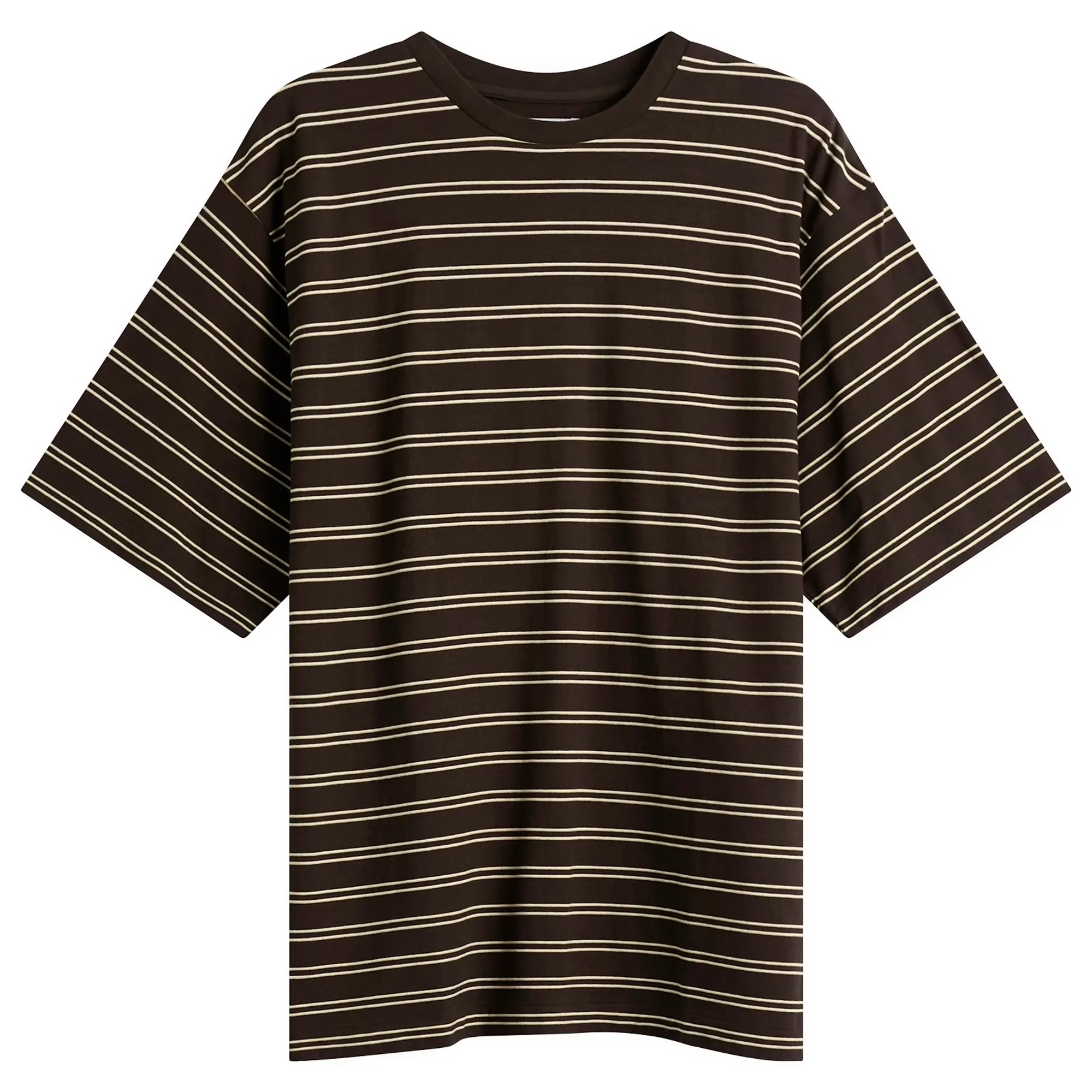 Kaptain Sunshine Men's Stripe Jersey Short Sleeve T-Shirt Brown Wide Stripe