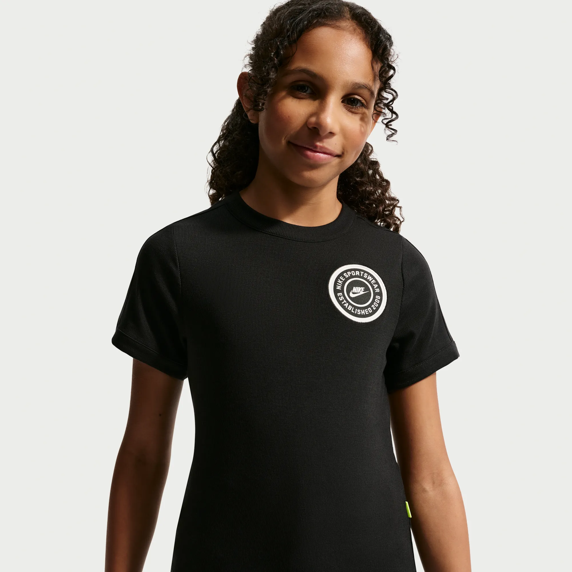 Nike Older Kids' (Girls') Short-Sleeve Rib Top - Black - Polyester/Lyocell/Elastane