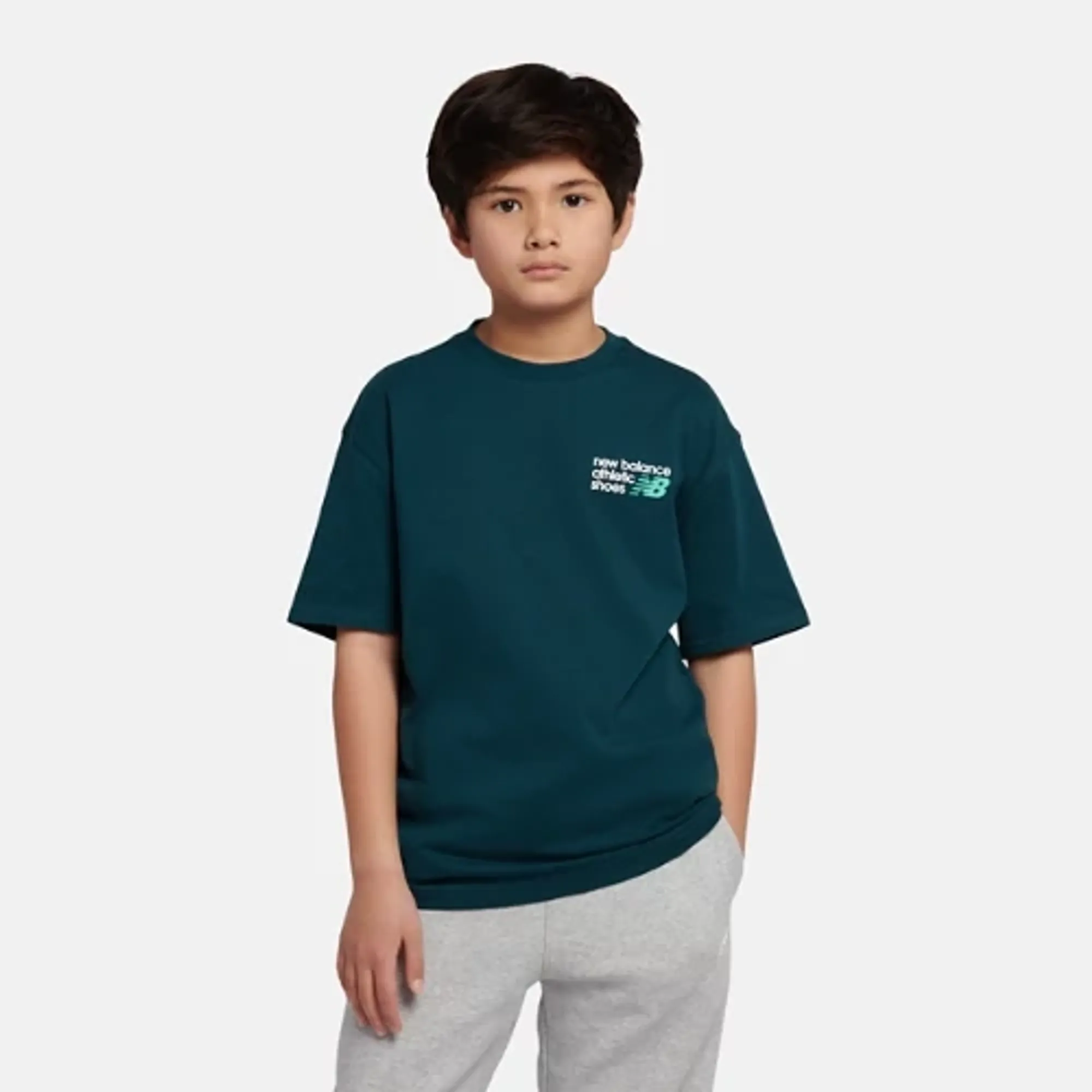 New Balance Boys Athletics Premium Graphic T-Shirt in Green Cotton Jersey