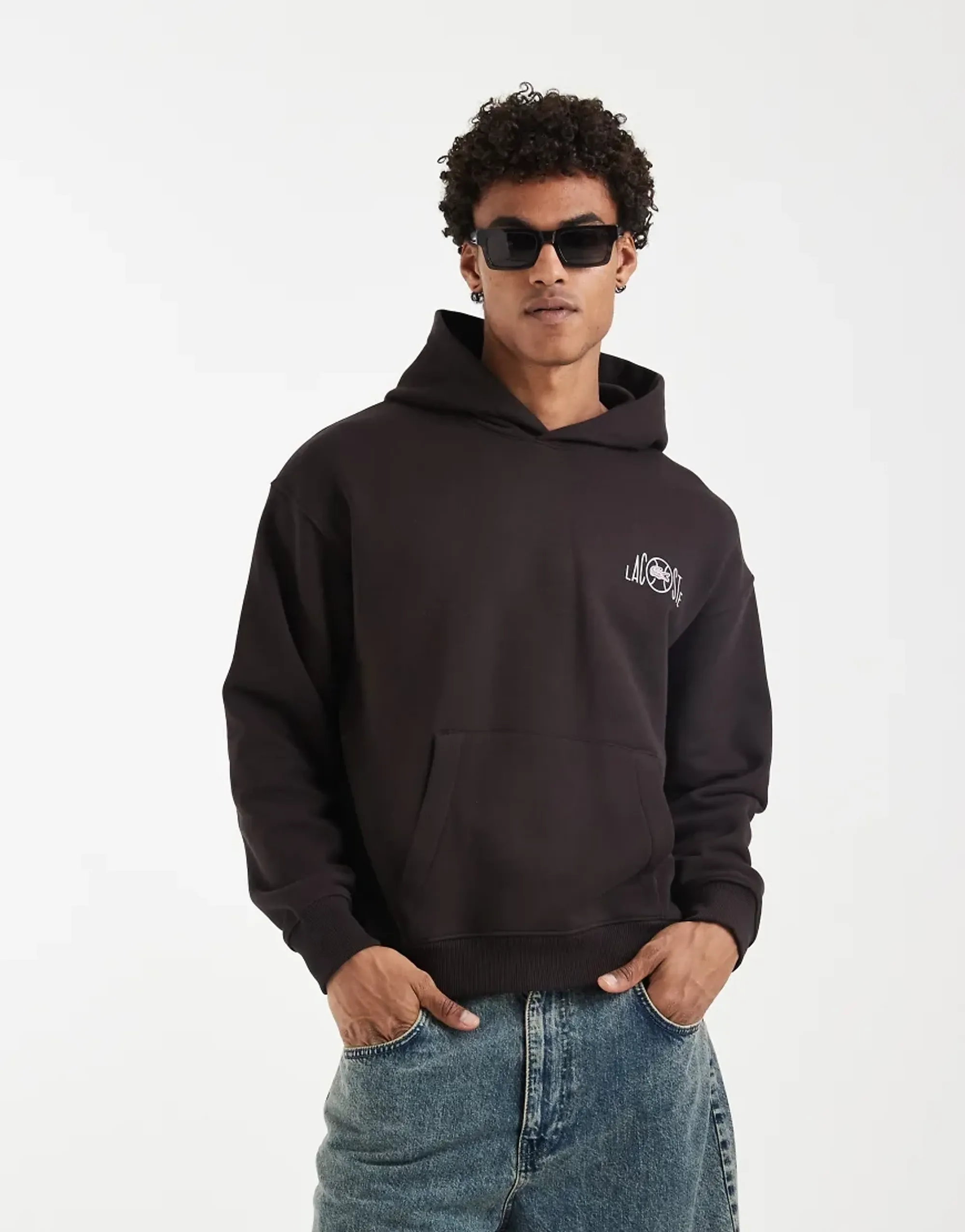 Lacoste Tennis Pitch Back Graphic Hoodie In Brown