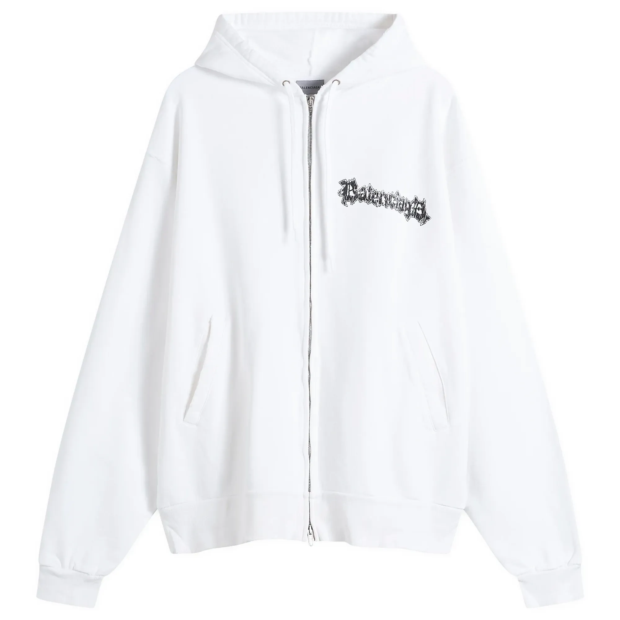 Balenciaga Men's Metal Merch Oversized Zip-Up Hoodie White