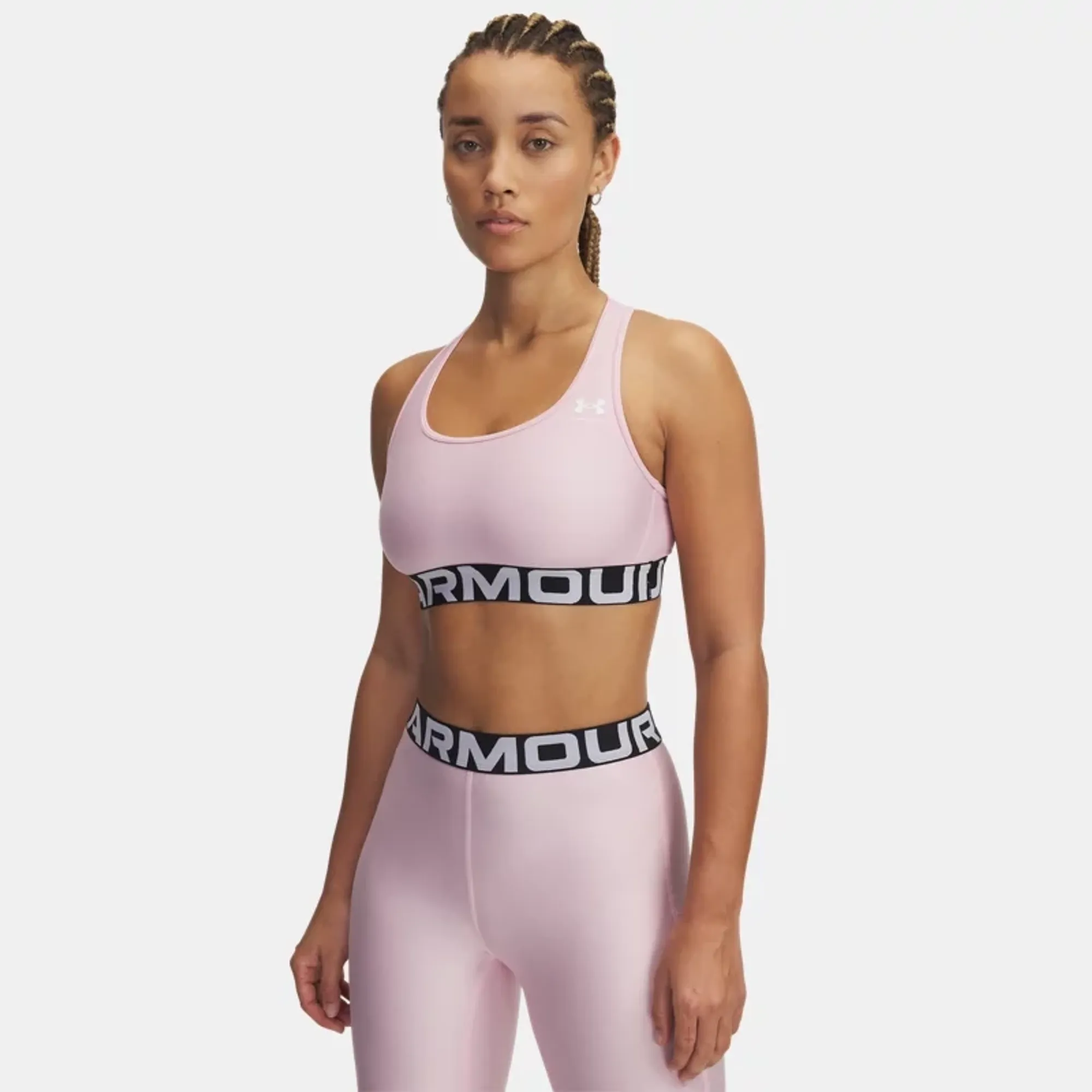HeatGear® Mid Branded Women's Sports Bra Prime Pink / White S