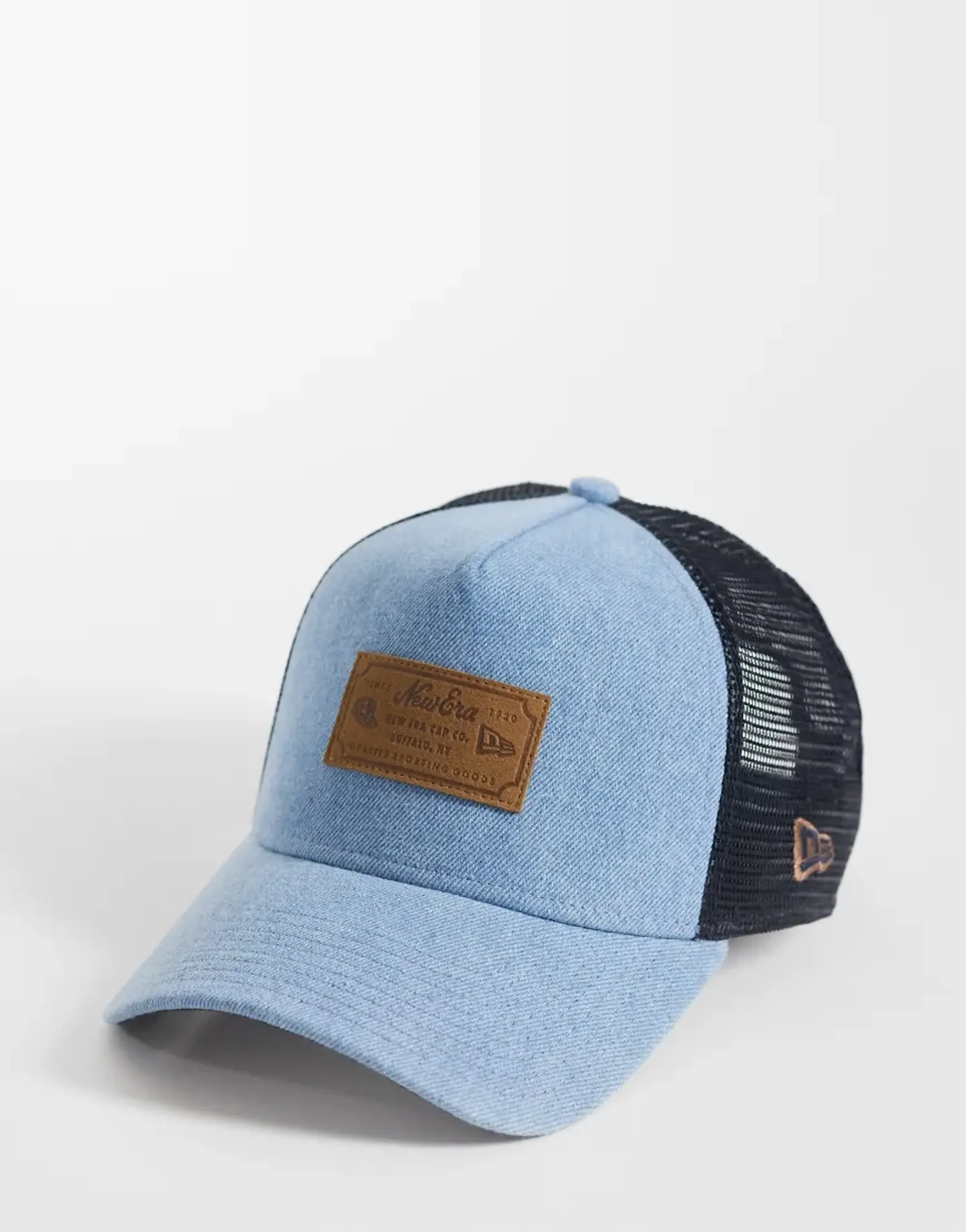 New Era Cap New Era Leather Patch Denim Trucker Cap In Blue