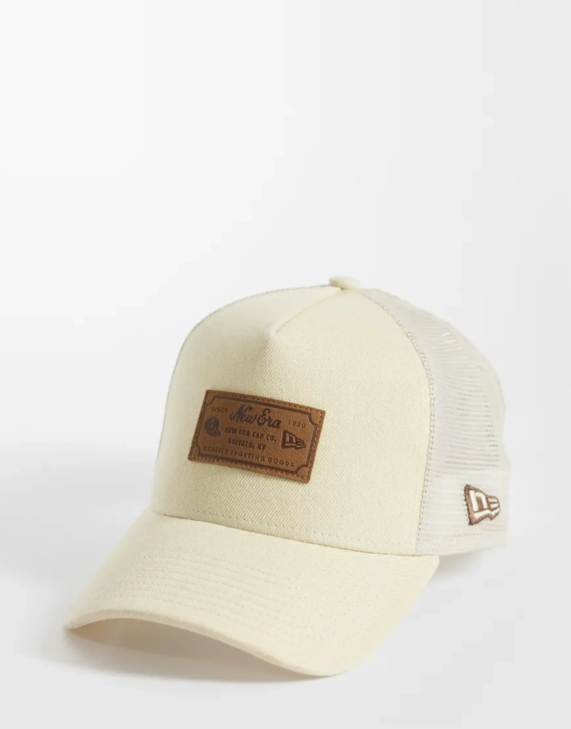 New Era Cap New Era Leather Patch Denim Trucker Cap In Cream-White