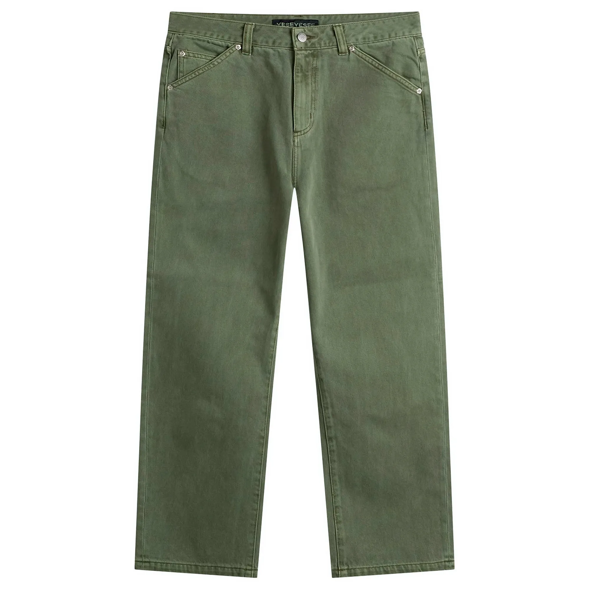 YESEYESEE Women's Flower RIvet Denim Pants Khaki Green