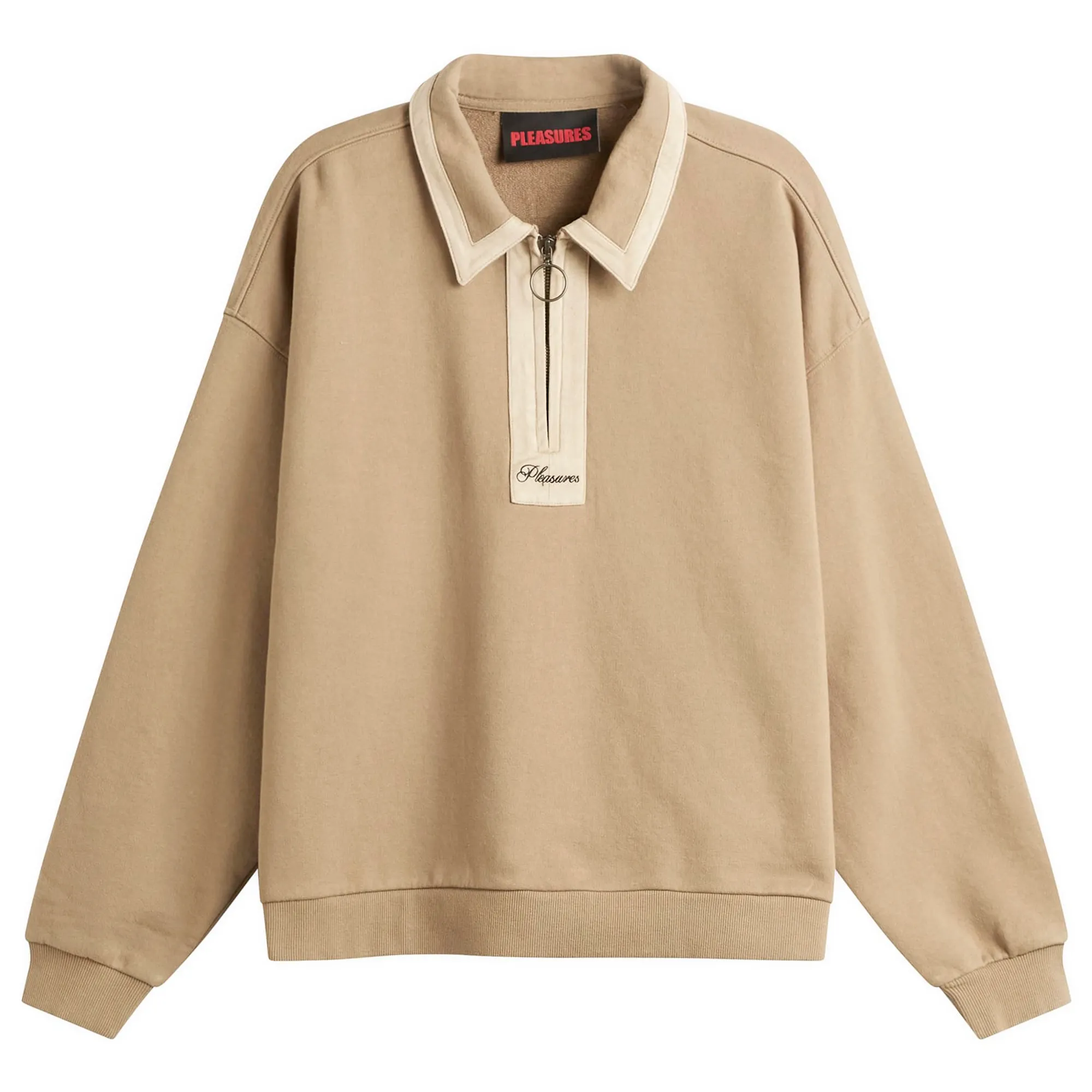 Pleasures Men's Drift Zip Long Sleeve Polo Tan