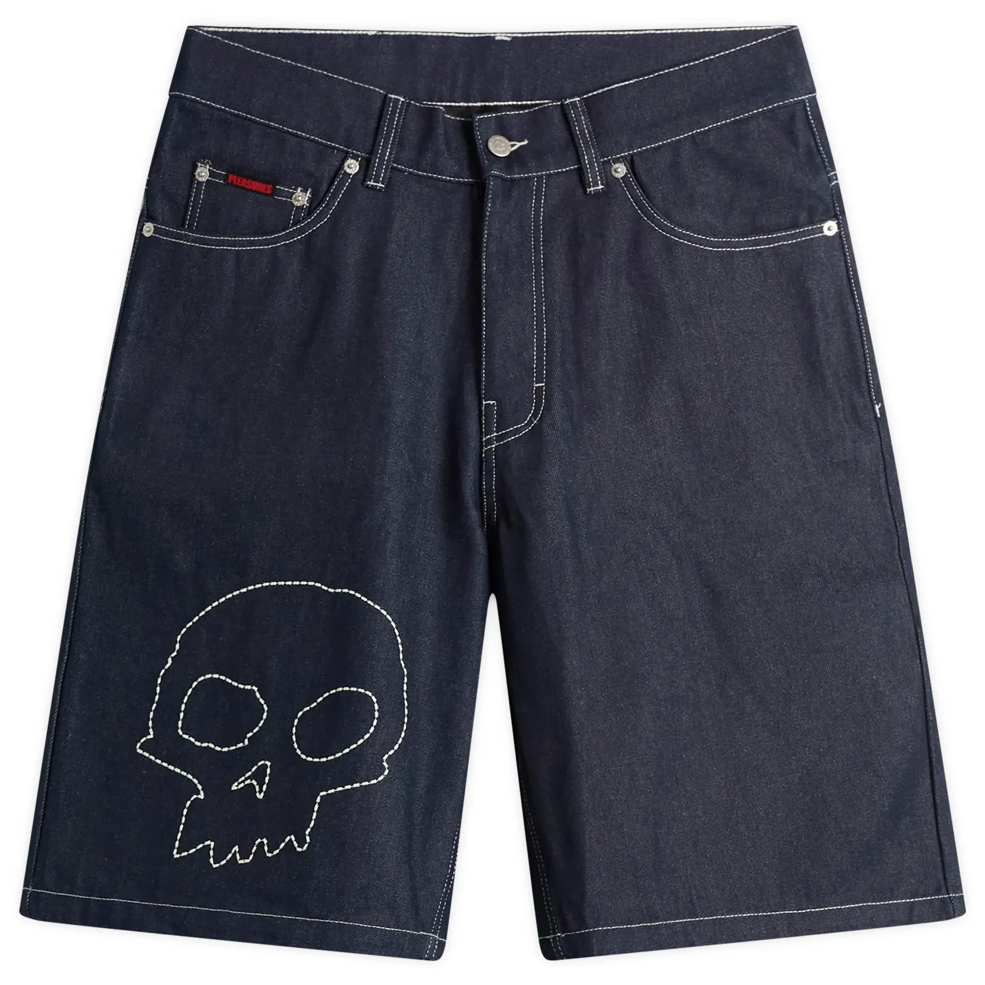 Pleasures Men's x Zero Skull Denim Shorts Raw