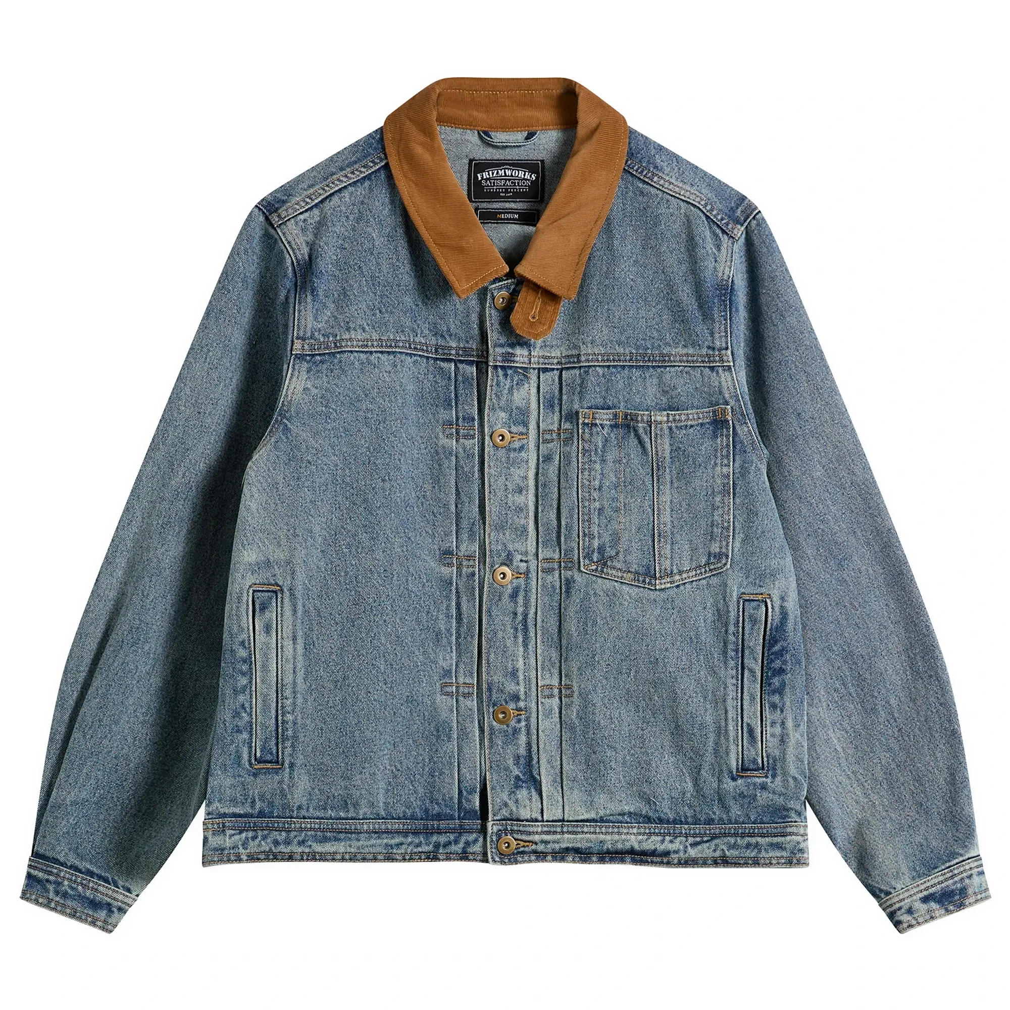 FrizmWORKS Men's Washed Denim Trucker Jacket Blue
