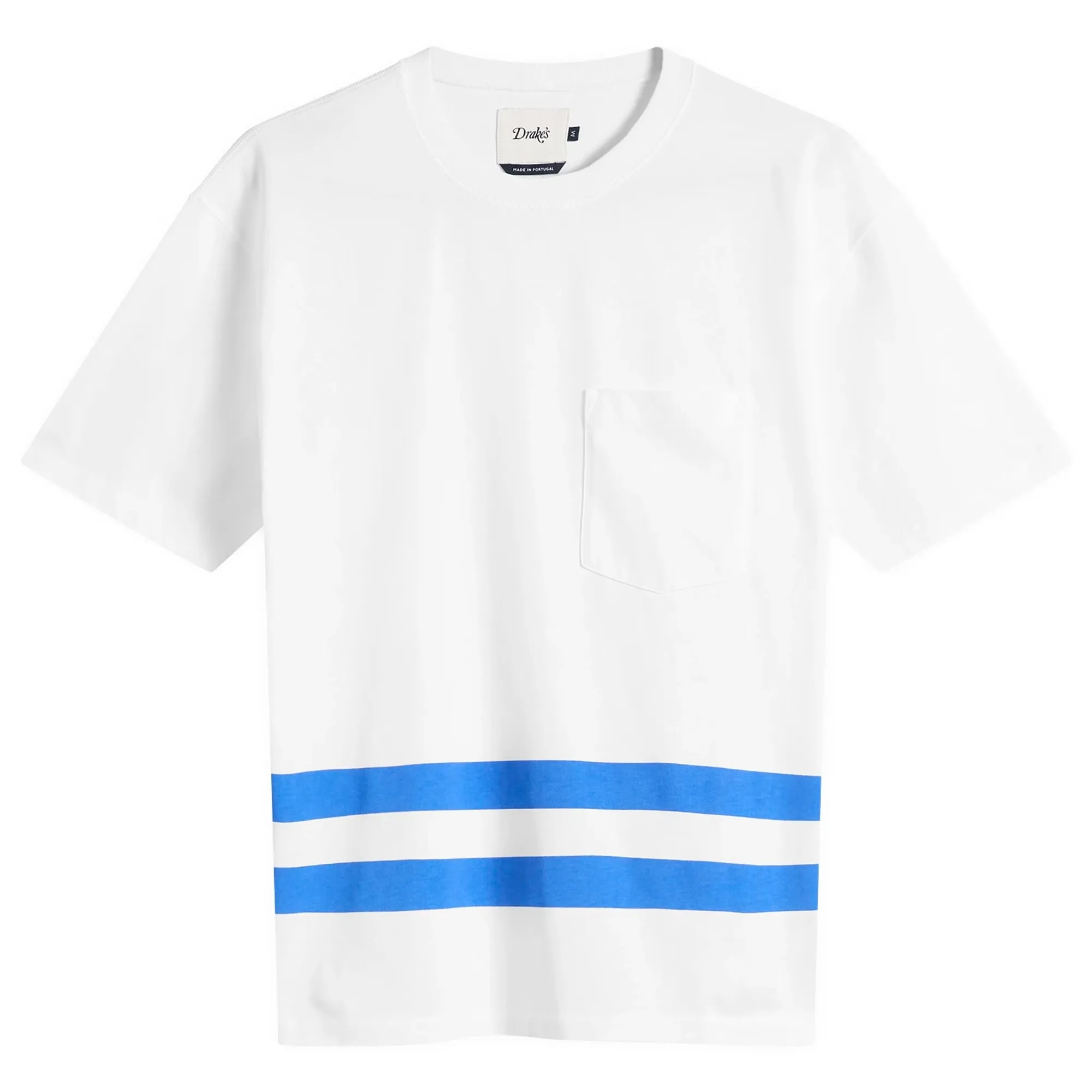 Drake's Men's Printed Stripe Pocket T-Shirt White/Blue