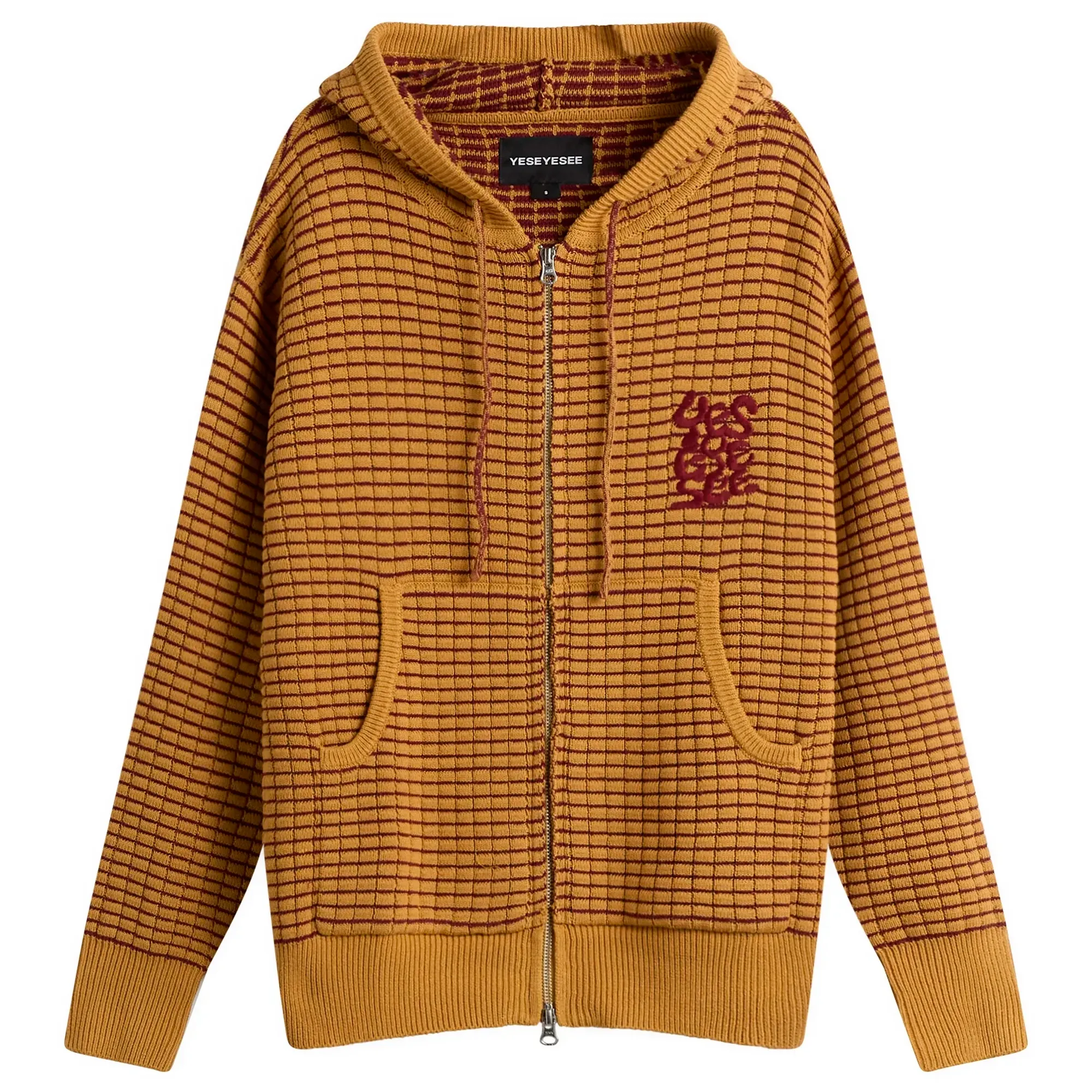 YESEYESEE Women's Hooded Knit Zip Up Yellow