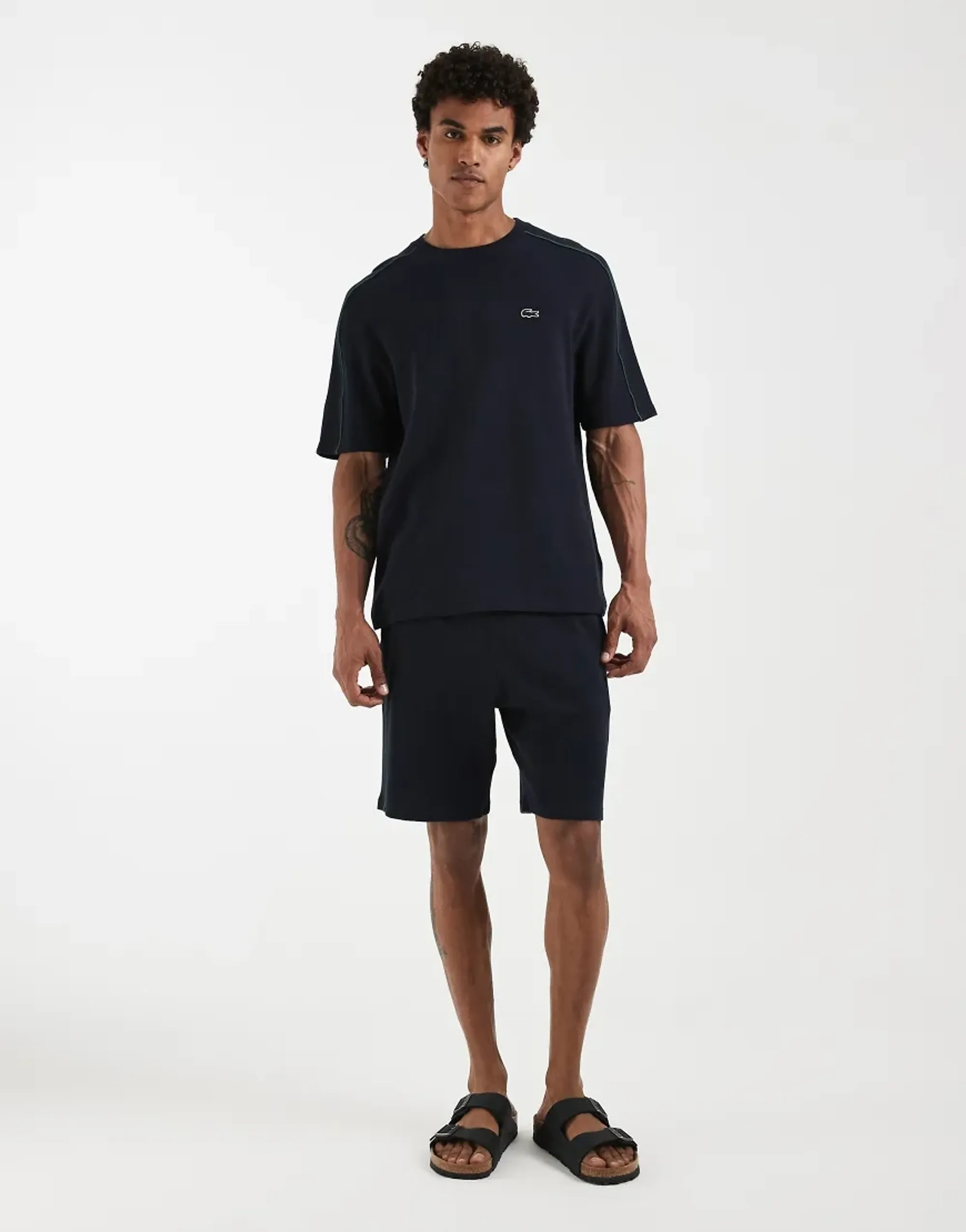 Lacoste Waffle T-Shirt And Shorts Set In Black