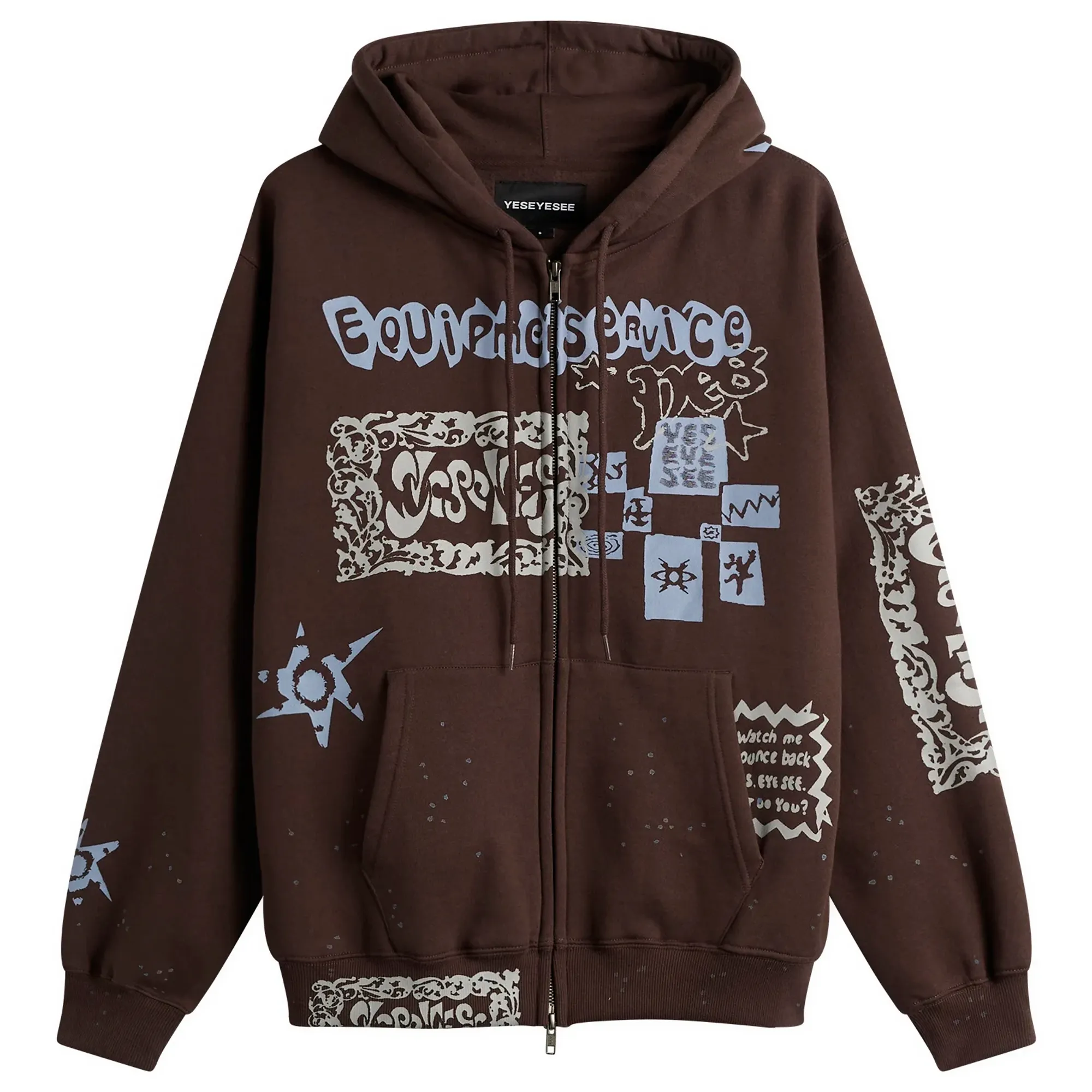 YESEYESEE Women's Scanned Zip-up Hoodie Dark Brown