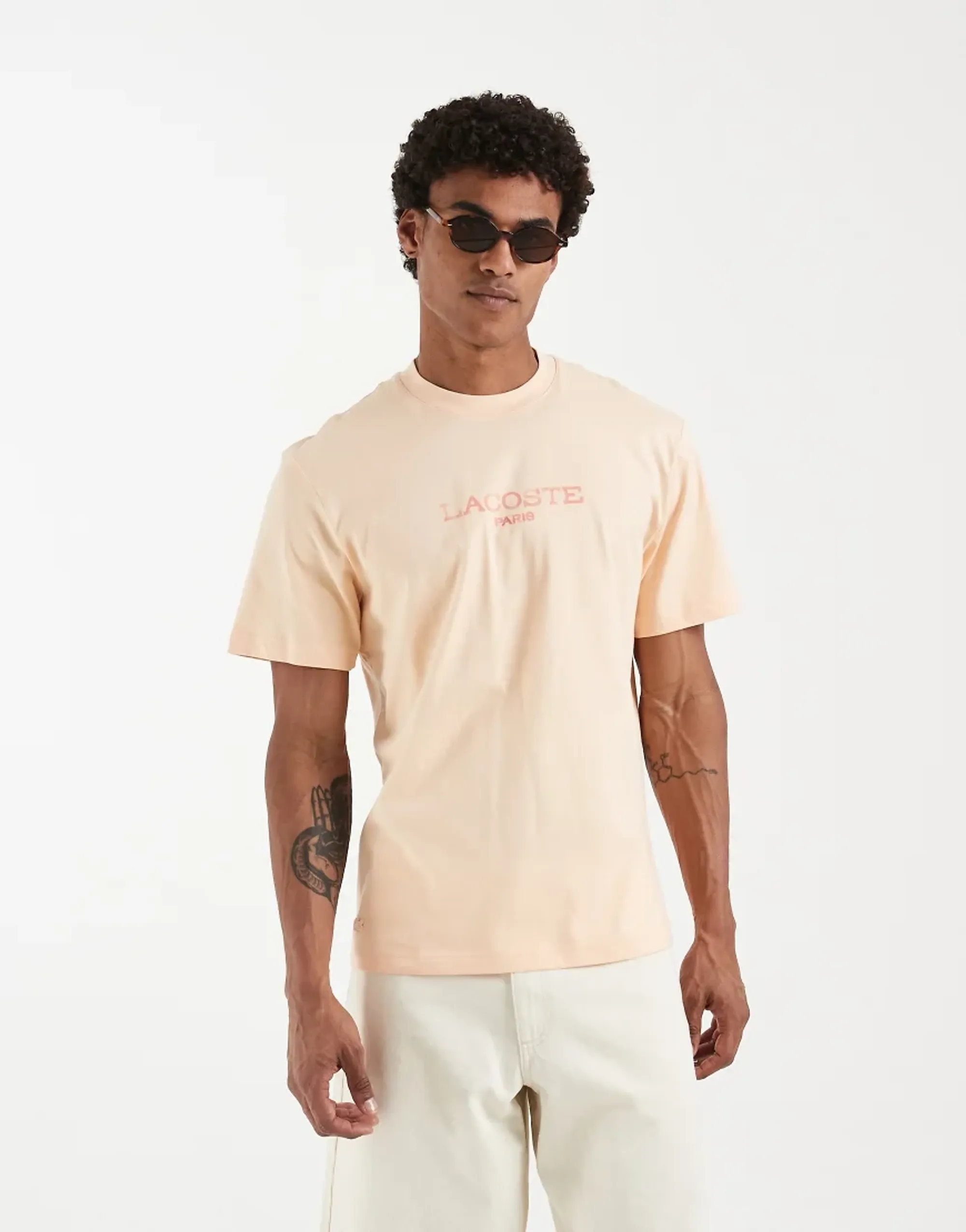 Lacoste Chest Logo Relaxed Fit T-Shirt In Peach-Orange
