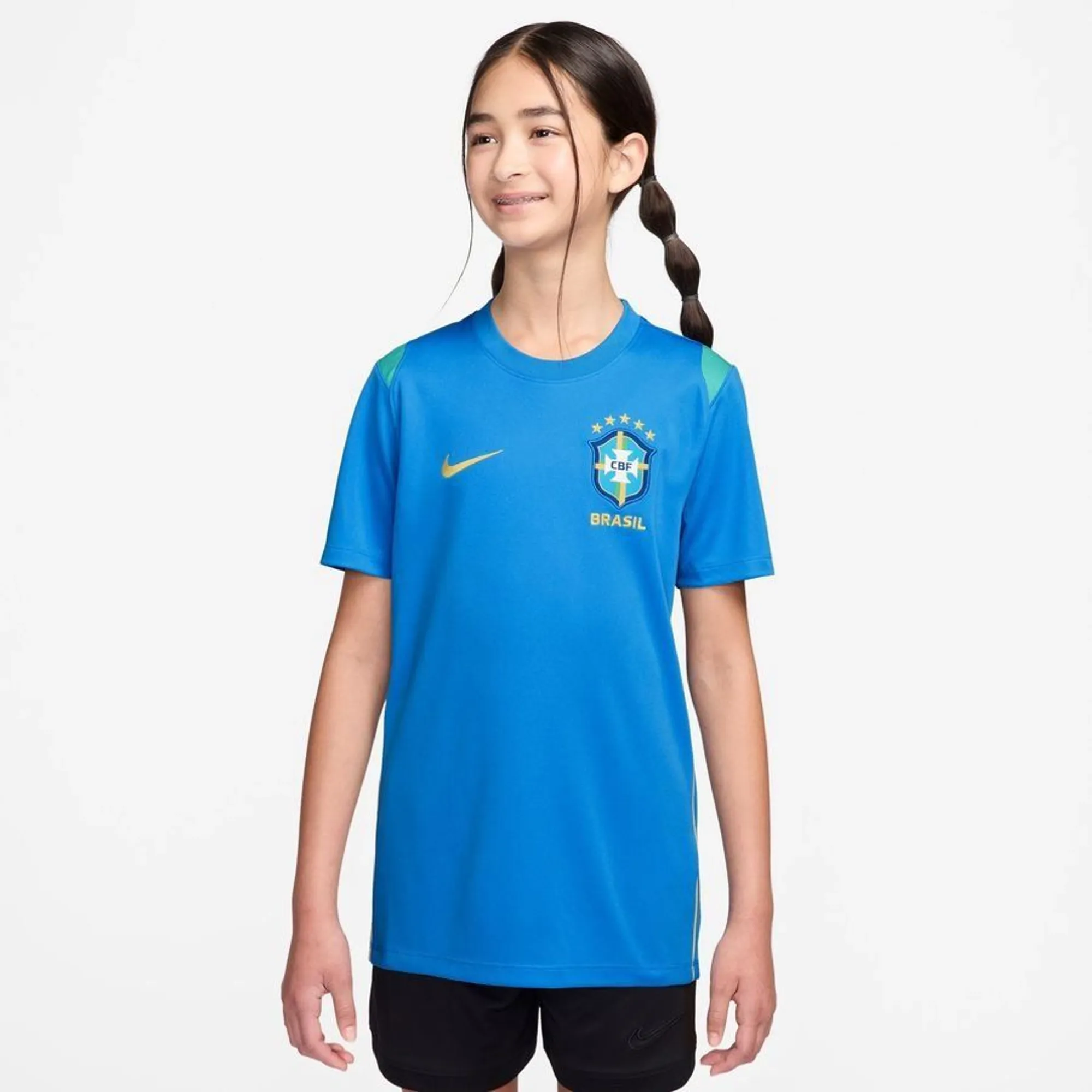 Nike Brazil 2026 Kids Dri FIT Academy Pro Top LT Photo Blue Light Menta Midwest Gold