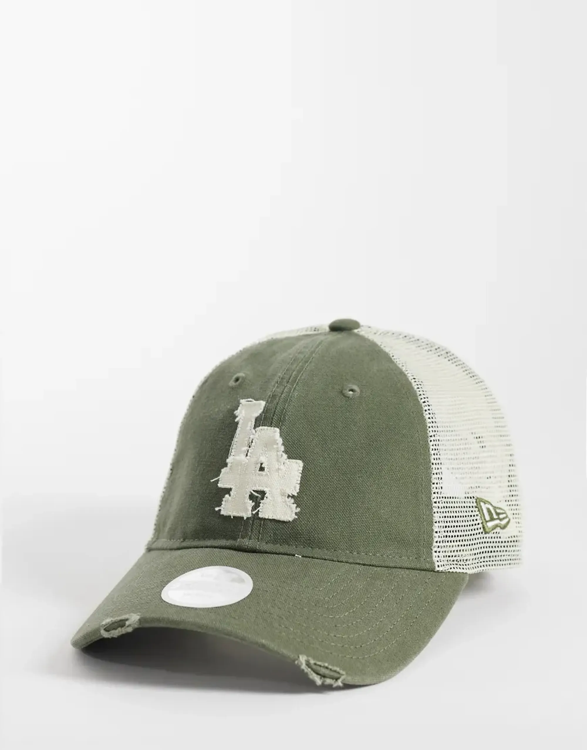 New Era Cap New Era La Dodgers Womens 9Twenty Distressed Trucker Cap In Khaki-Green