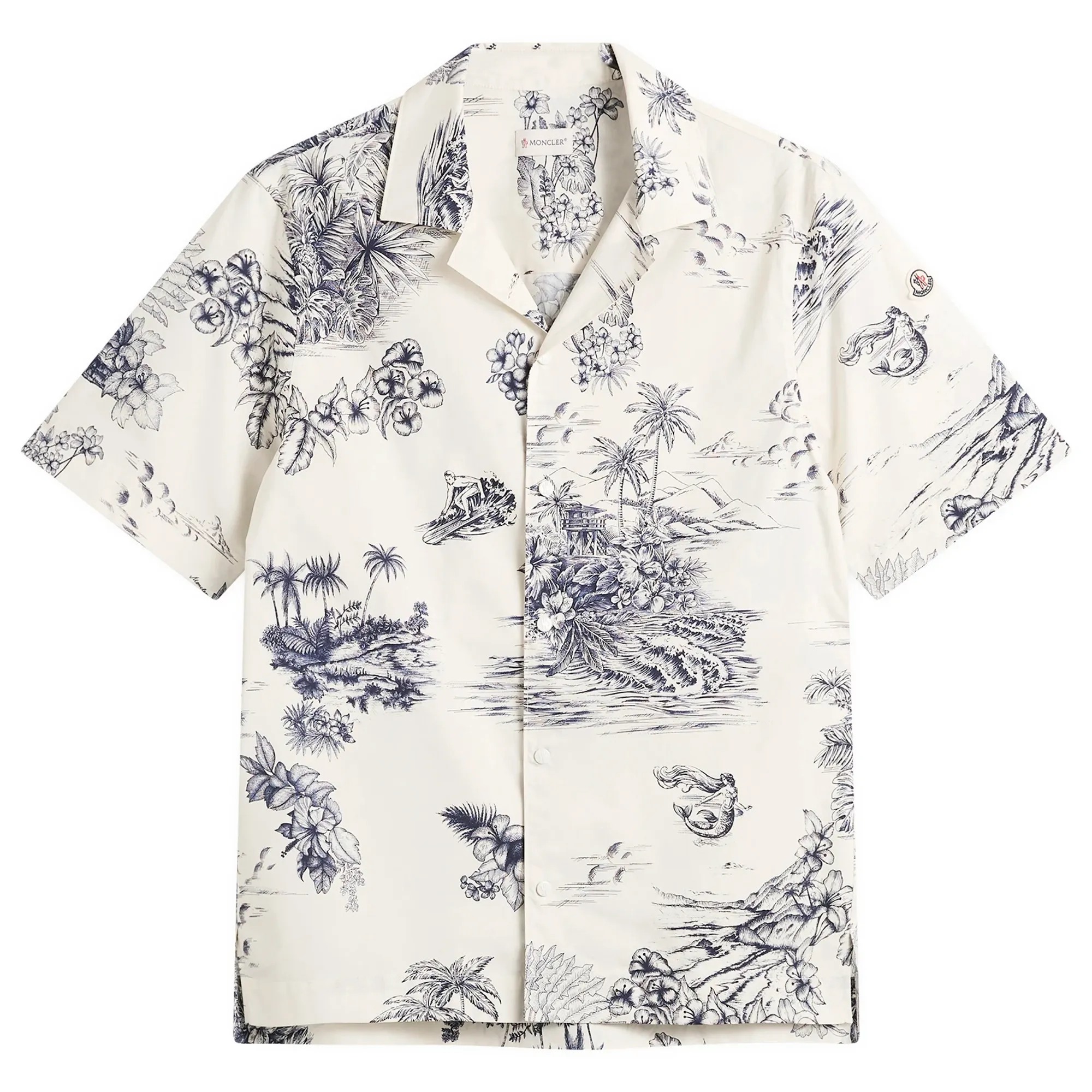 Moncler Men's Hawaiian Print Shirt White Blue